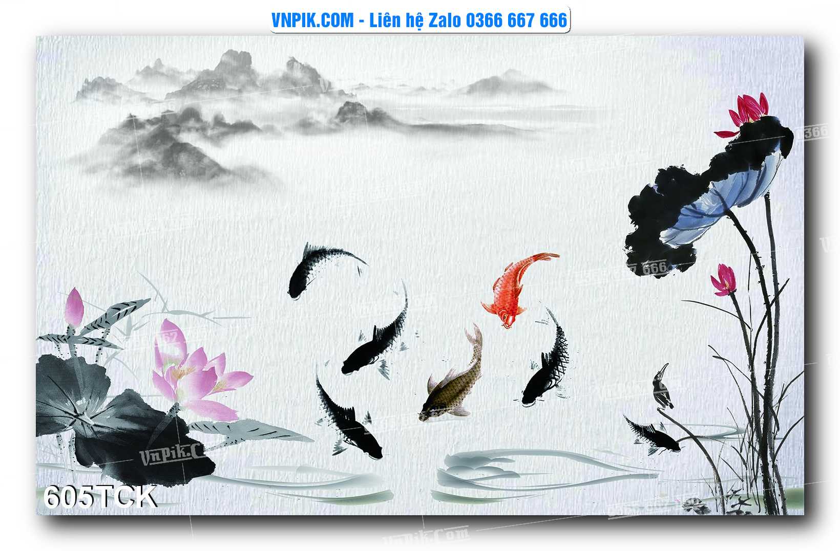 Tranh Hoa Sen – Cá Koi – Cá Chép  605TCK