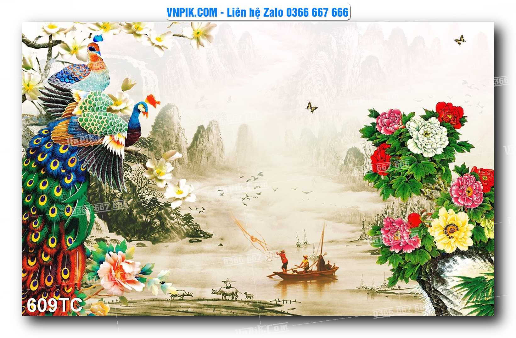 Tranh Treo Tường – Chim Công Hoa Mẫu Đơn 609TC