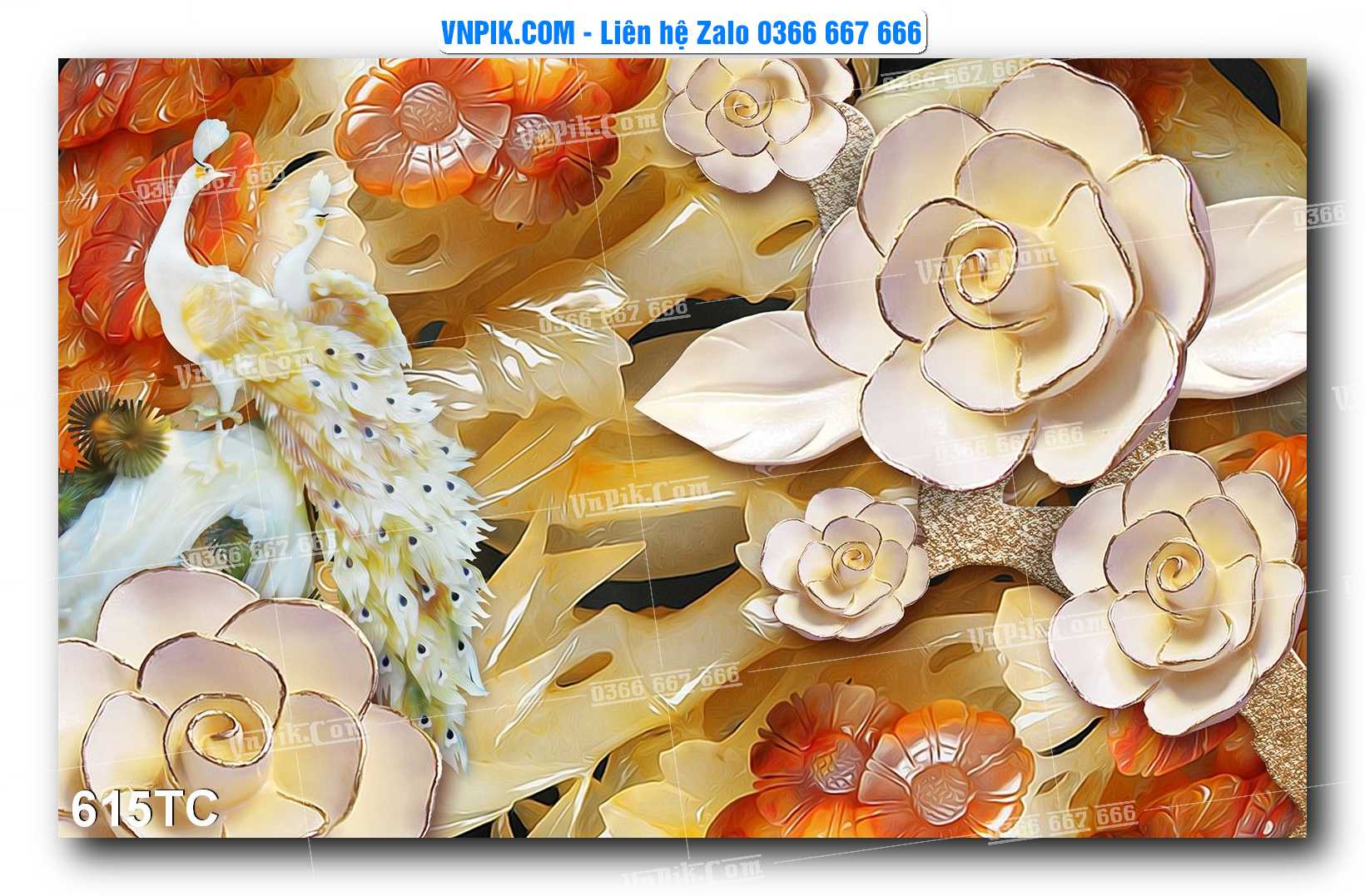Tranh Treo Tường – Chim Công Hoa Mẫu Đơn 615TC