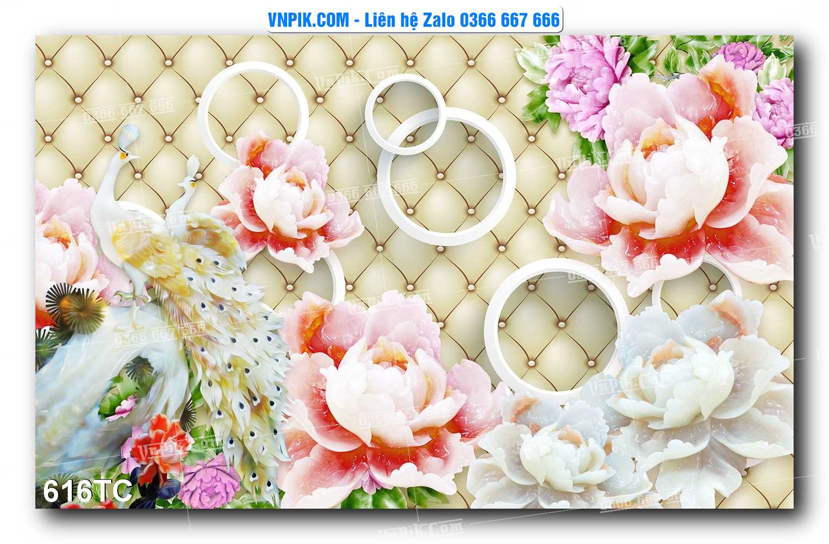 Tranh Treo Tường – Chim Công Hoa Mẫu Đơn 616TC