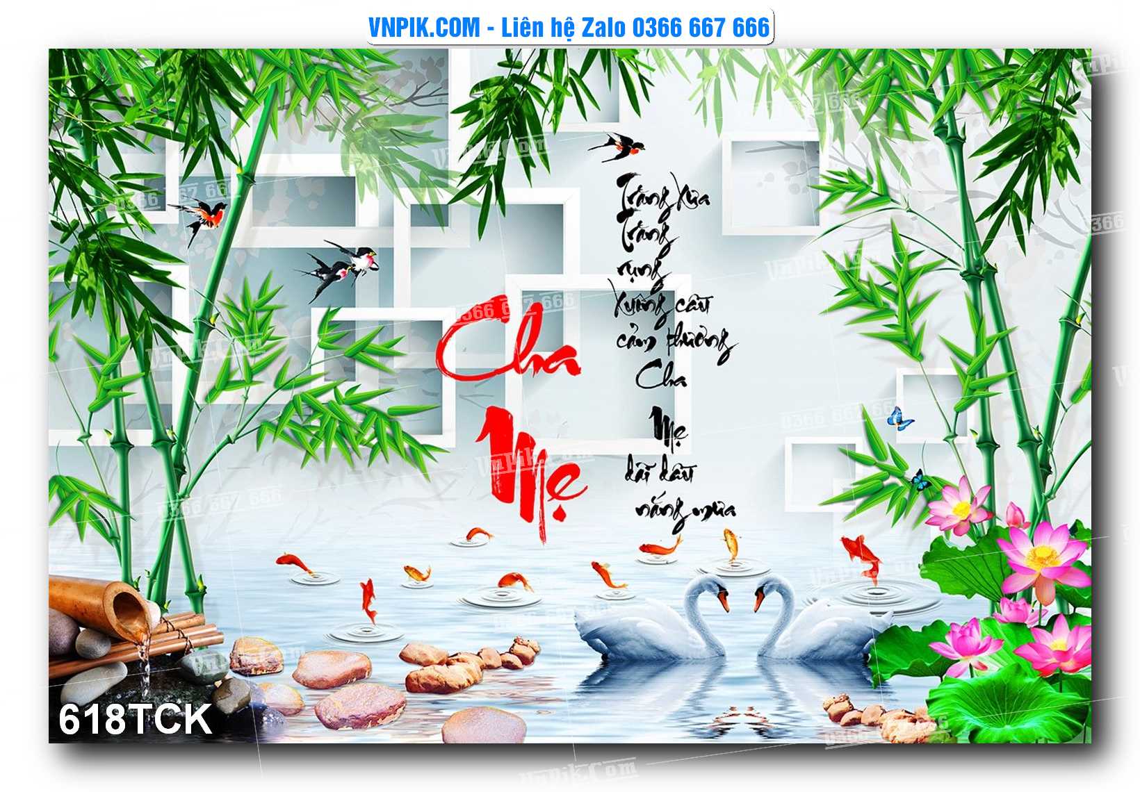 Tranh Hoa Sen – Cá Koi – Cá Chép  618TCK