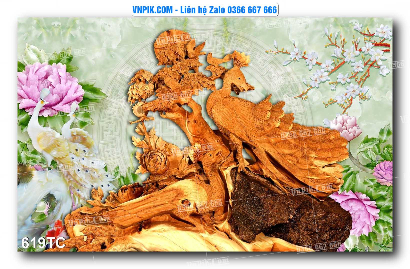 Tranh Treo Tường – Chim Công Hoa Mẫu Đơn 619TC