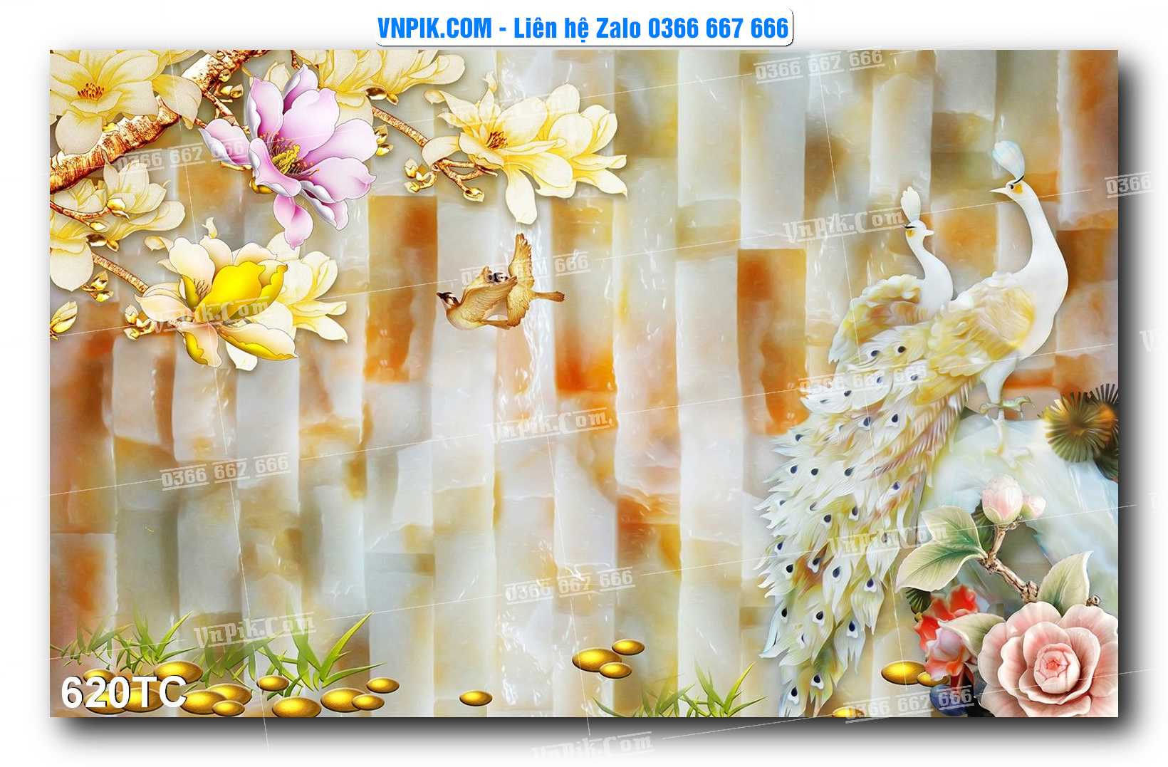 Tranh Treo Tường – Chim Công Hoa Mẫu Đơn 620TC