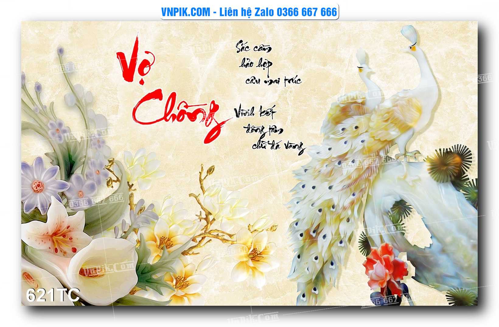 Tranh Treo Tường – Chim Công Hoa Mẫu Đơn 621TC