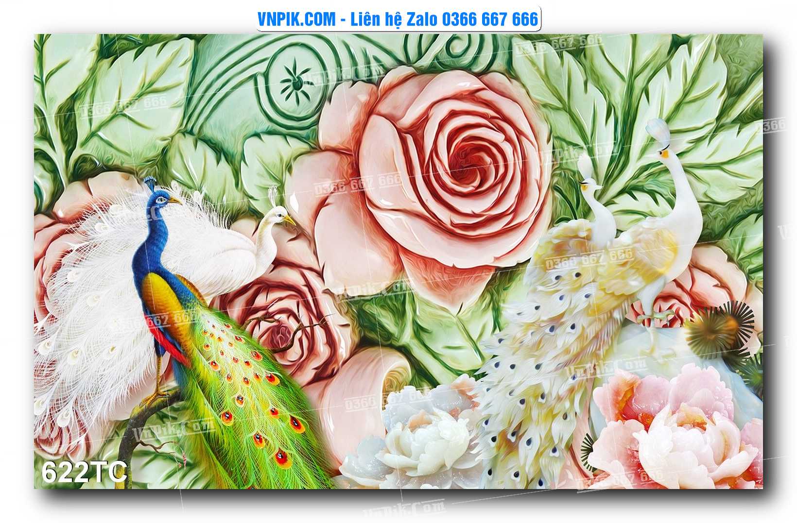Tranh Treo Tường – Chim Công Hoa Mẫu Đơn 622TC