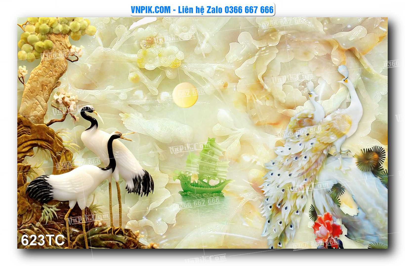 Tranh Treo Tường – Chim Công Hoa Mẫu Đơn 623TC