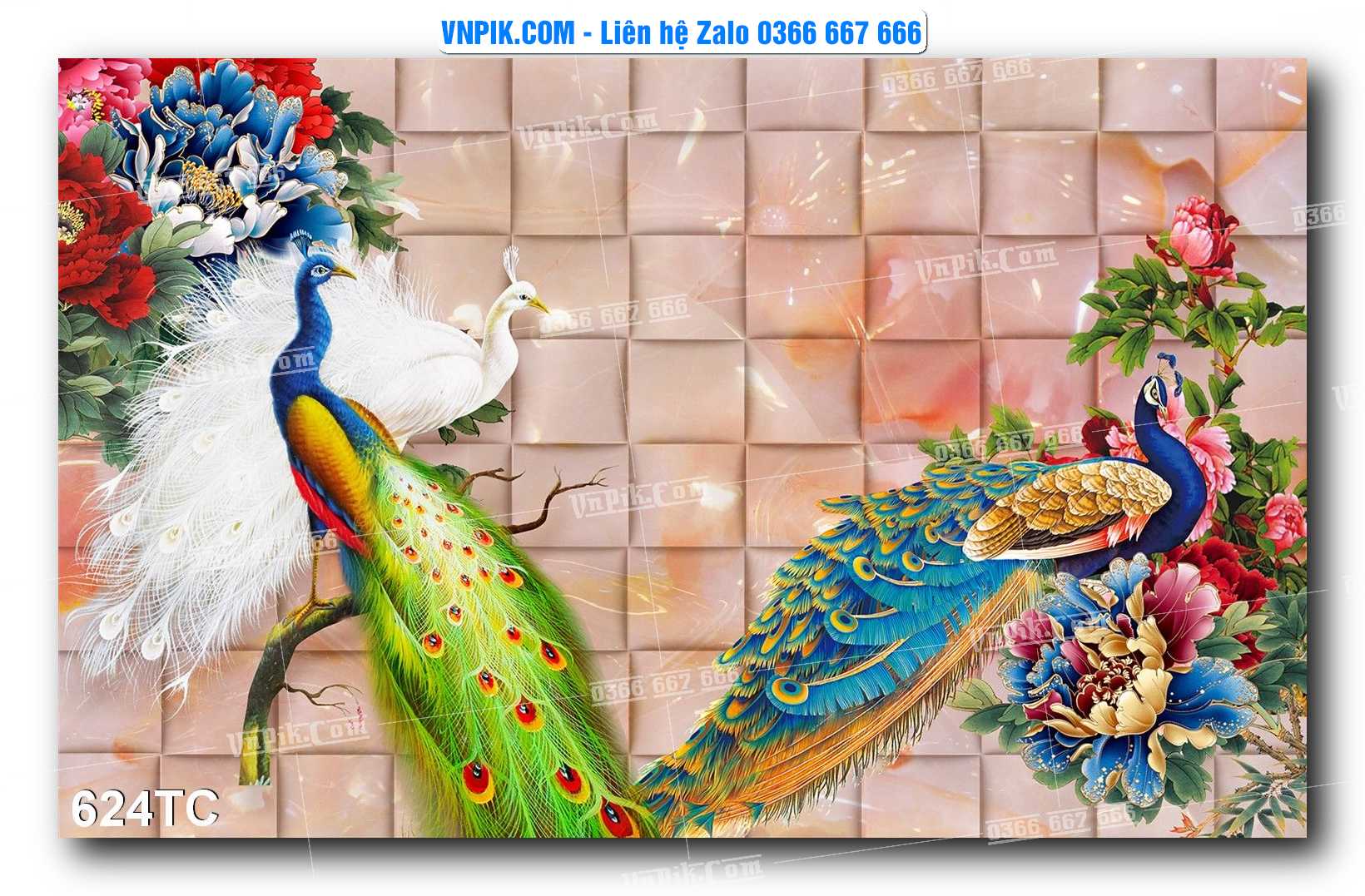 Tranh Treo Tường – Chim Công Hoa Mẫu Đơn 624TC