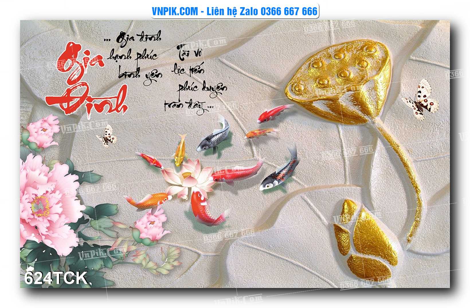 Tranh Hoa Sen – Cá Koi – Cá Chép  624TCK