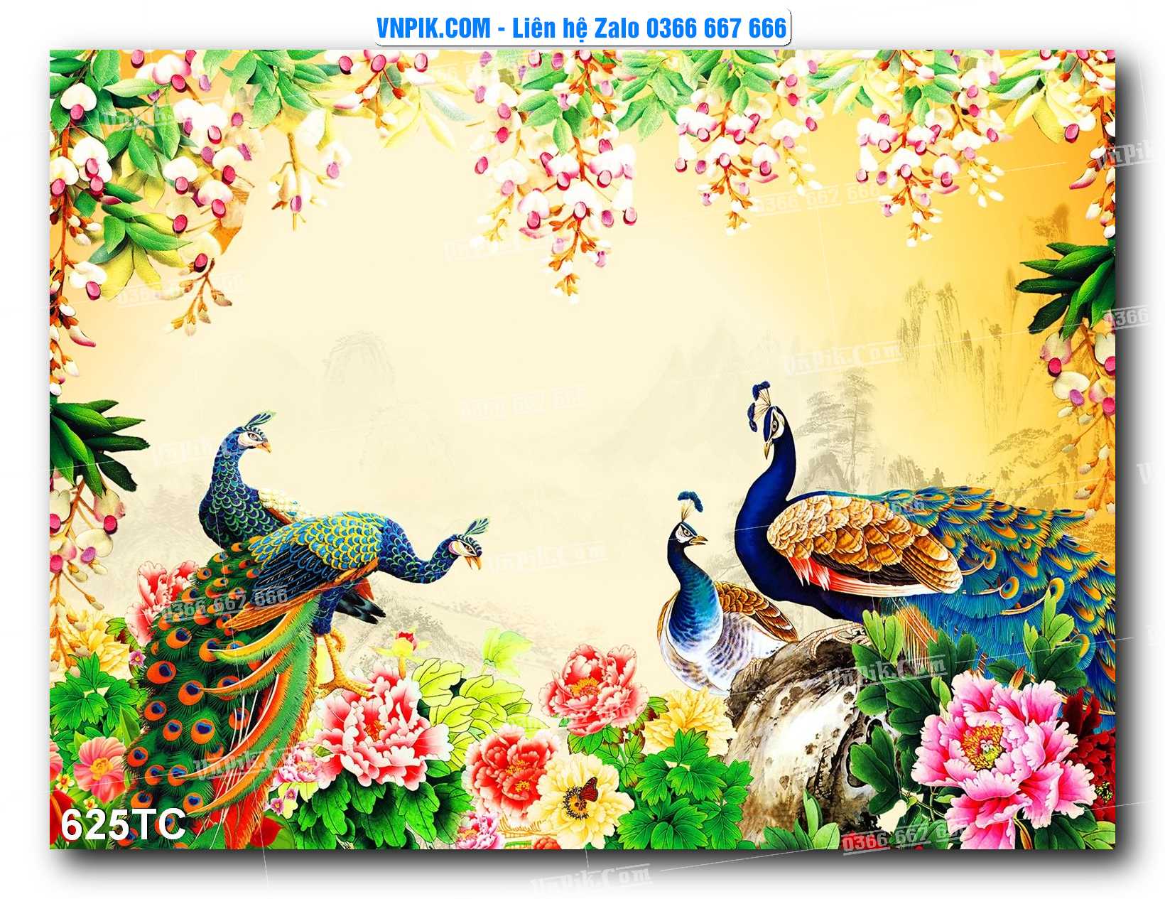 Tranh Treo Tường – Chim Công Hoa Mẫu Đơn 625TC