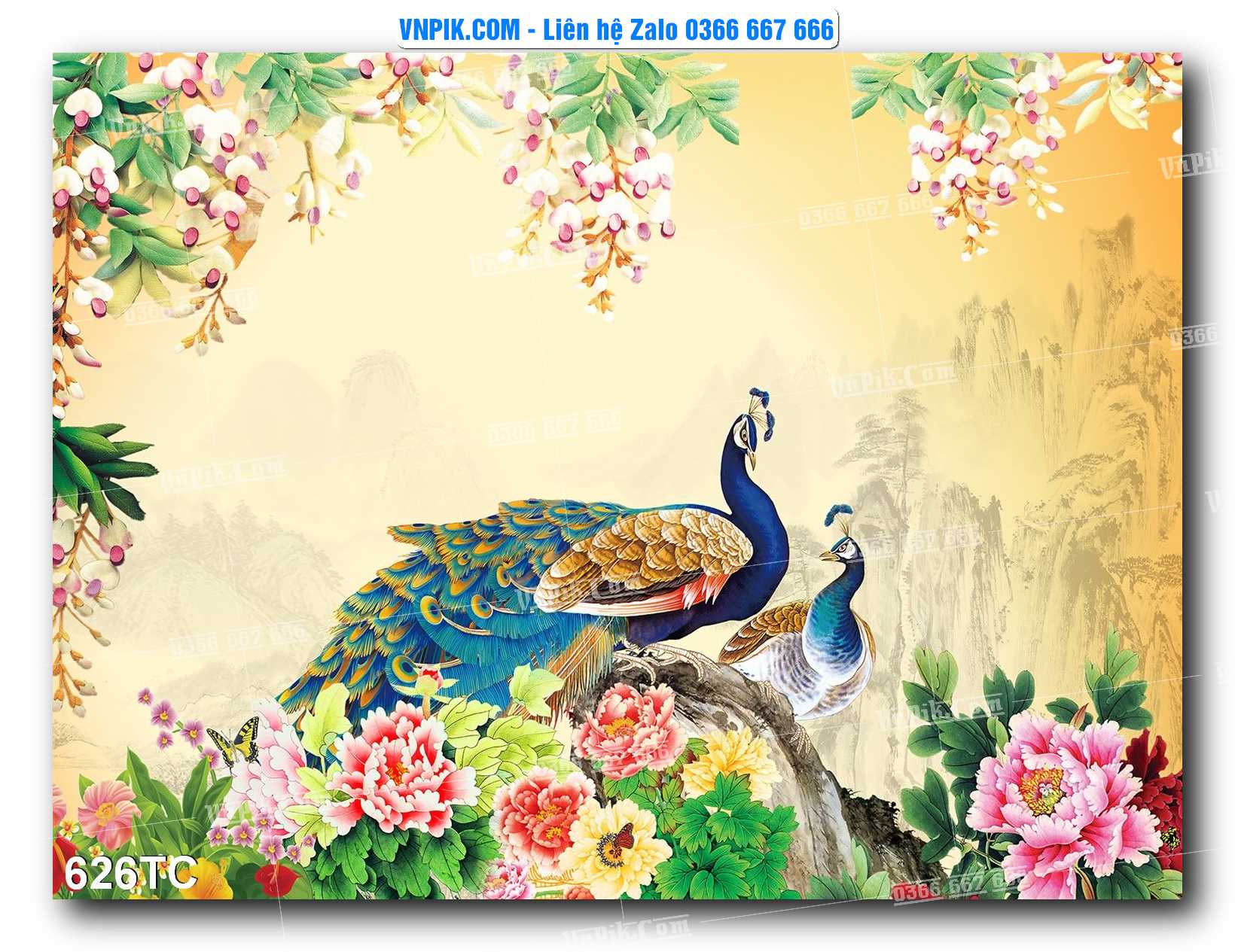 Tranh Treo Tường – Chim Công Hoa Mẫu Đơn 626TC