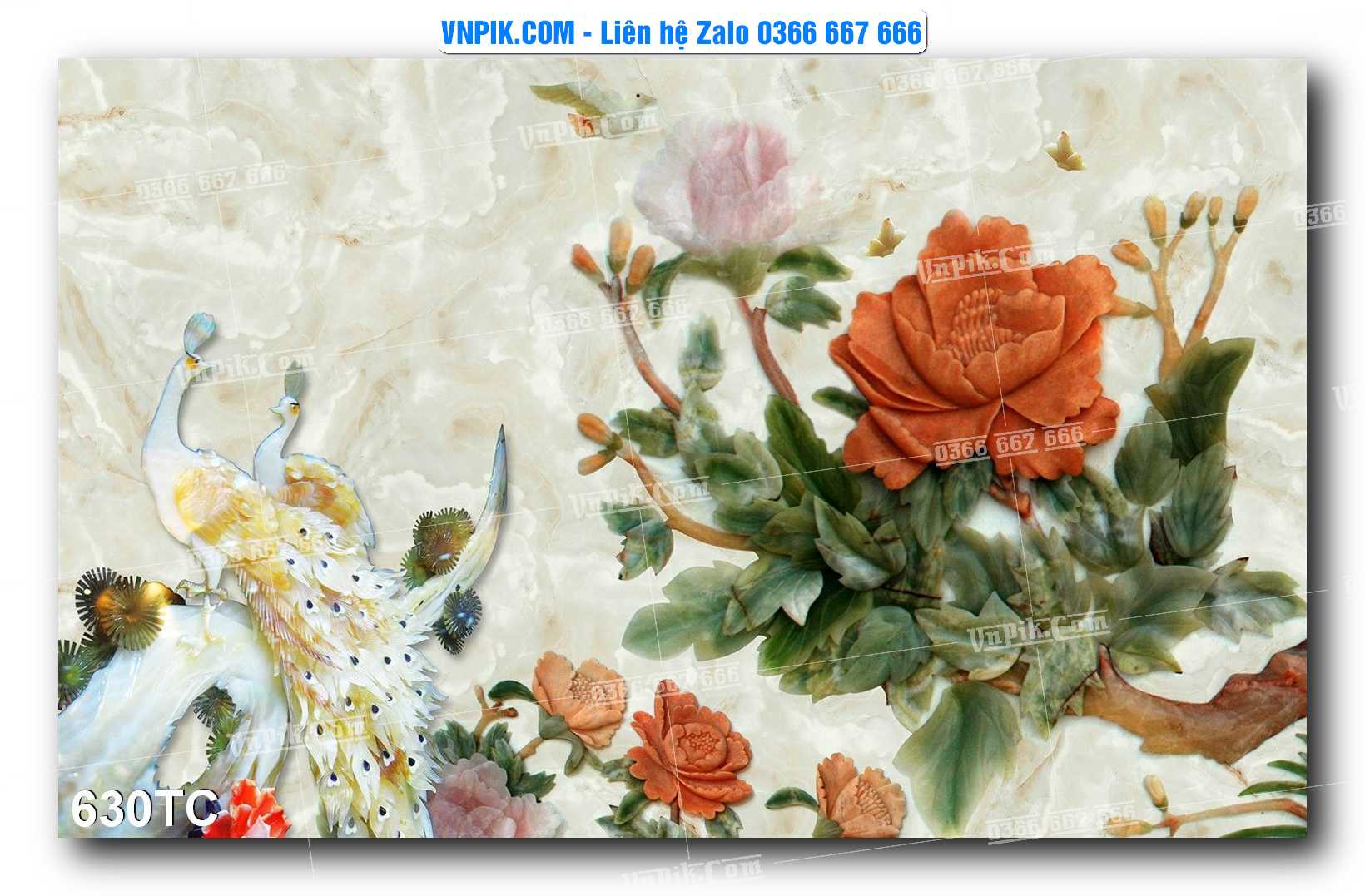 Tranh Treo Tường – Chim Công Hoa Mẫu Đơn 630TC