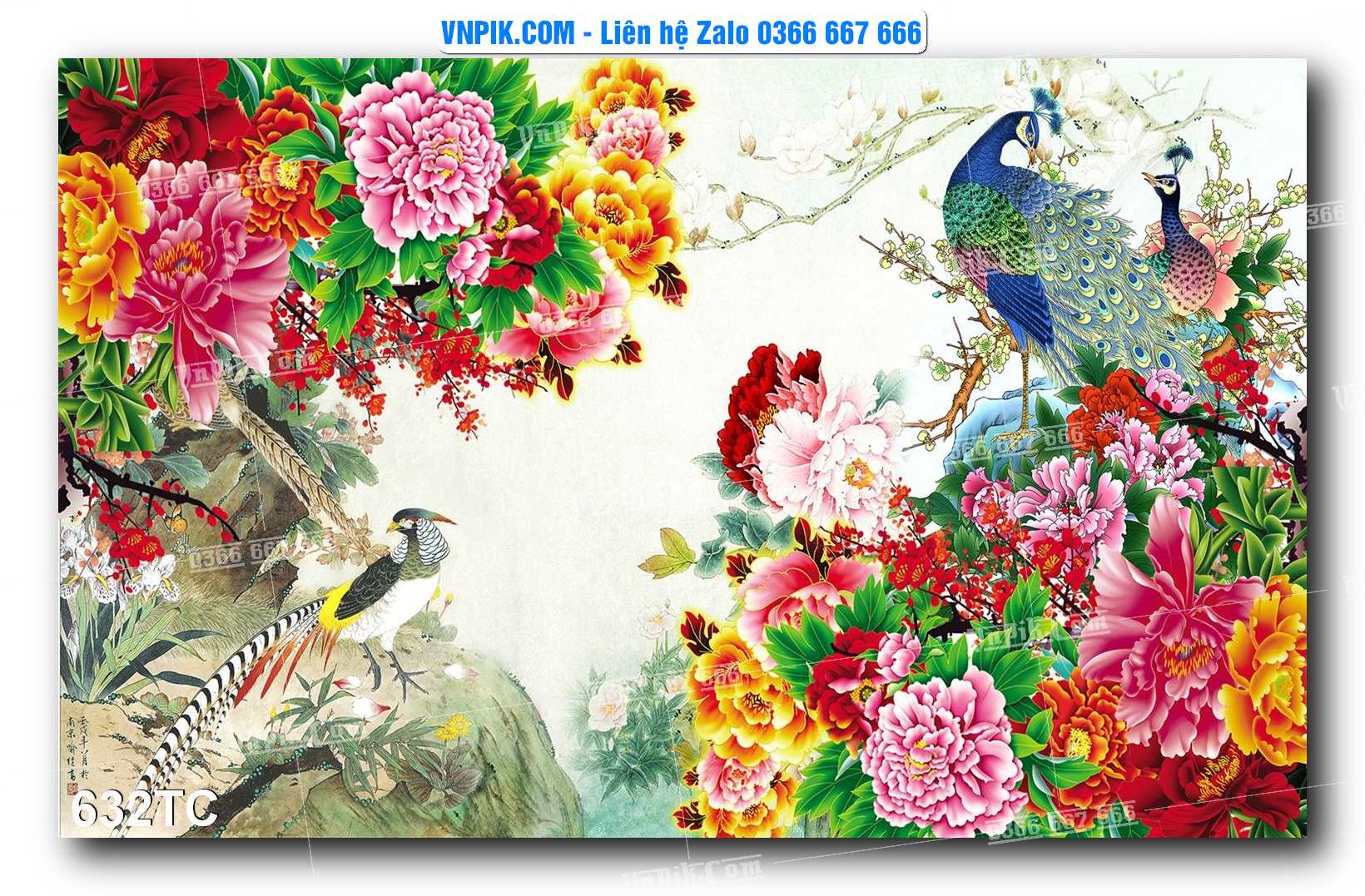 Tranh Treo Tường – Chim Công Hoa Mẫu Đơn 632TC