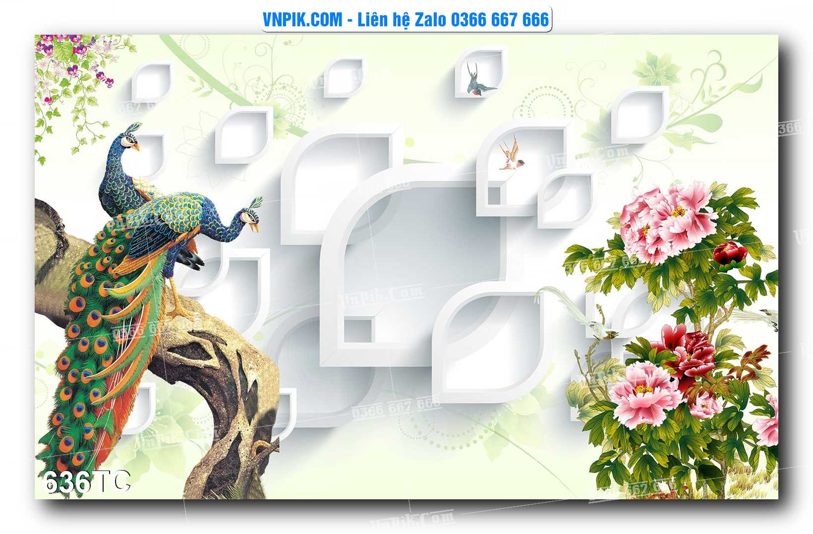 Tranh Treo Tường – Chim Công Hoa Mẫu Đơn 636TC