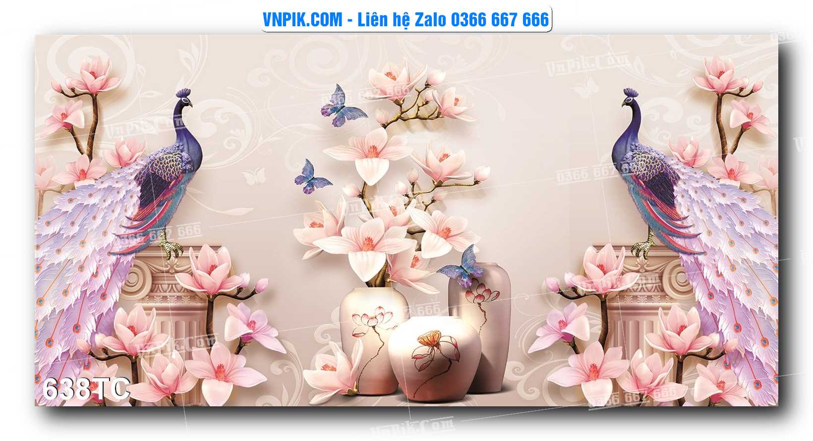 Tranh Treo Tường – Chim Công Hoa Mẫu Đơn 638TC