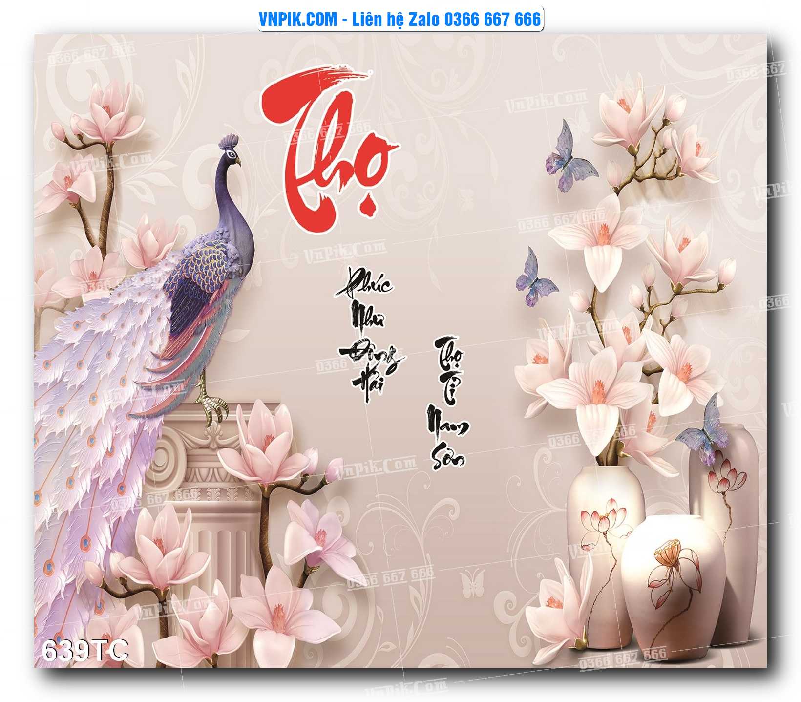 Tranh Treo Tường – Chim Công Hoa Mẫu Đơn 639TC