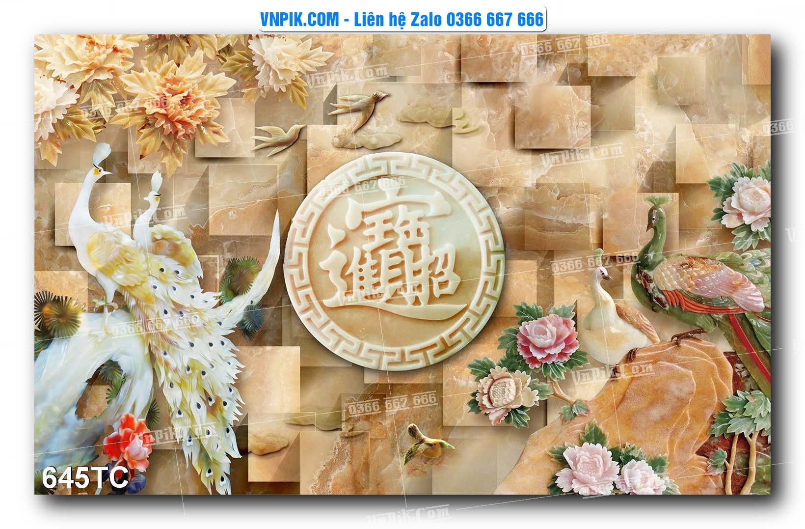 Tranh Treo Tường – Chim Công Hoa Mẫu Đơn 645TC