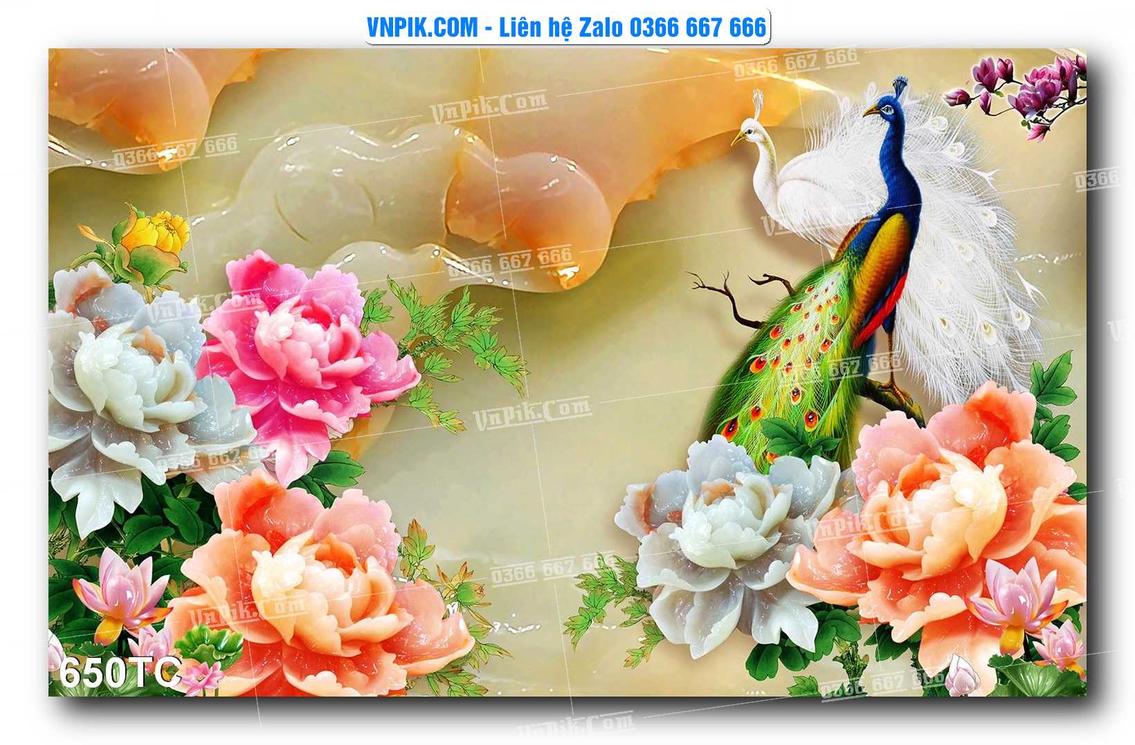 Tranh Treo Tường – Chim Công Hoa Mẫu Đơn 650TC