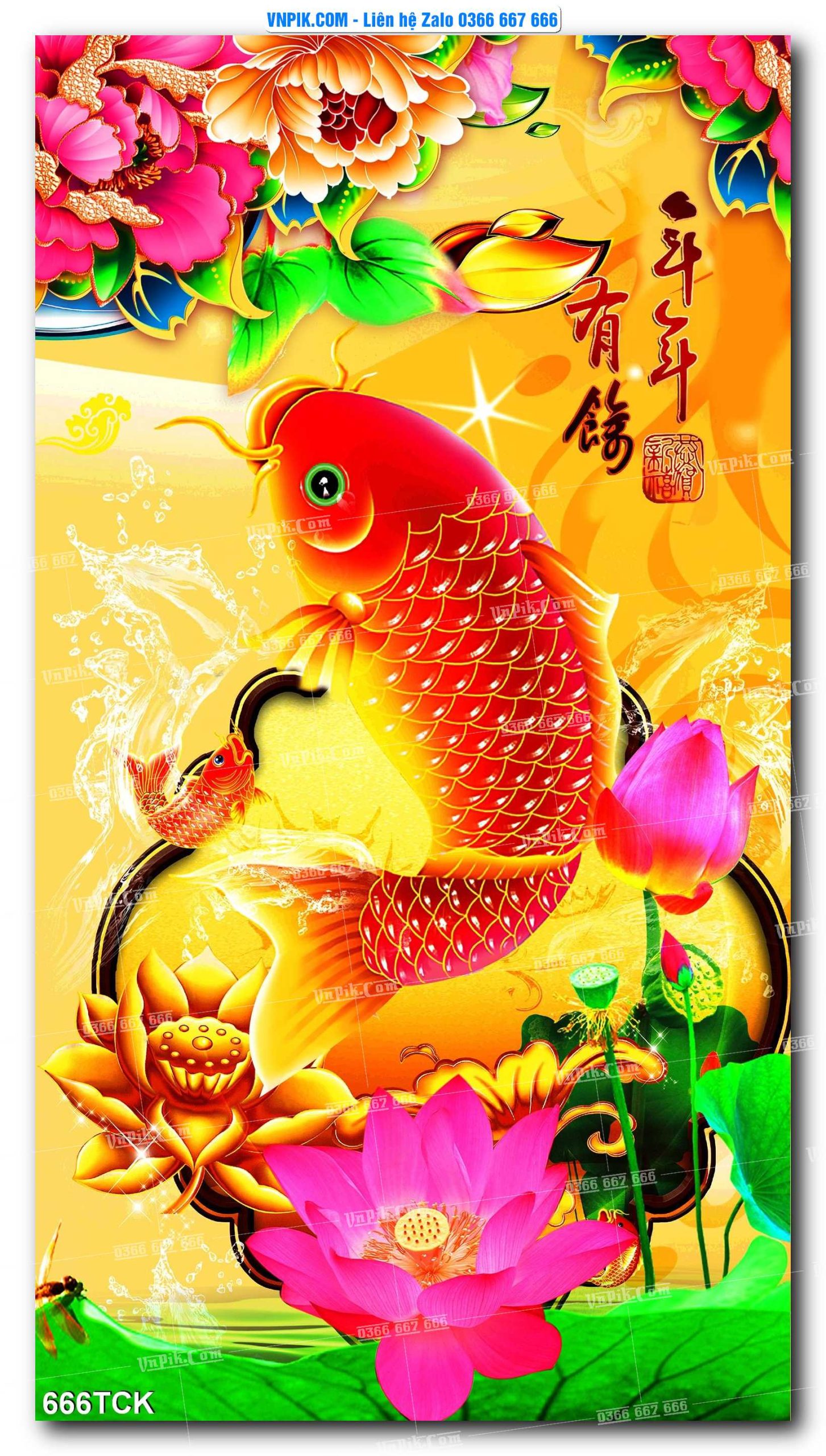 Tranh Hoa Sen – Cá Koi – Cá Chép  666TCK
