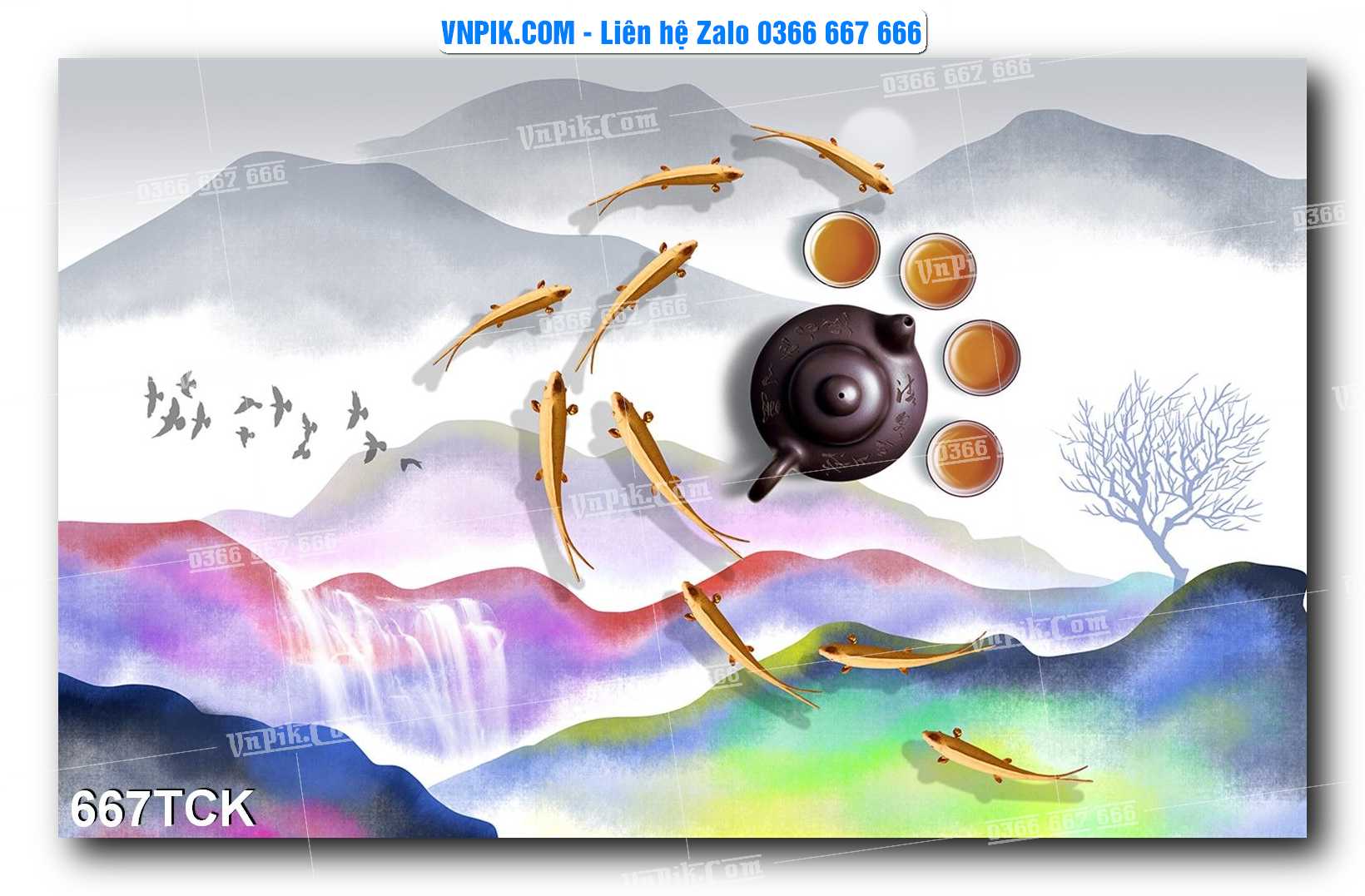 Tranh Hoa Sen – Cá Koi – Cá Chép  667TCK