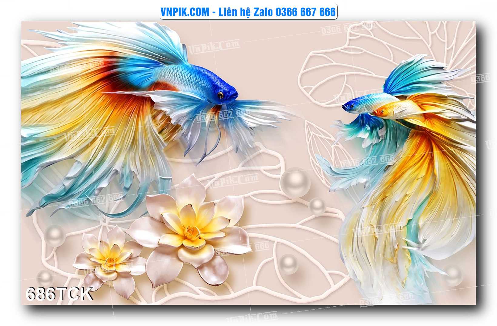 Tranh Hoa Sen – Cá Koi – Cá Chép  686TCK