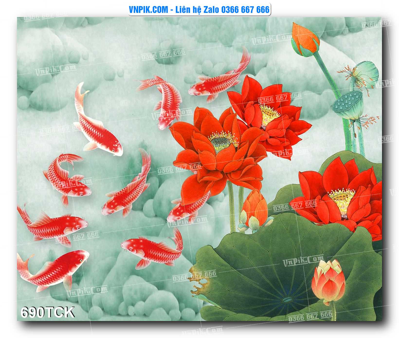Tranh Hoa Sen – Cá Koi – Cá Chép 690TCK