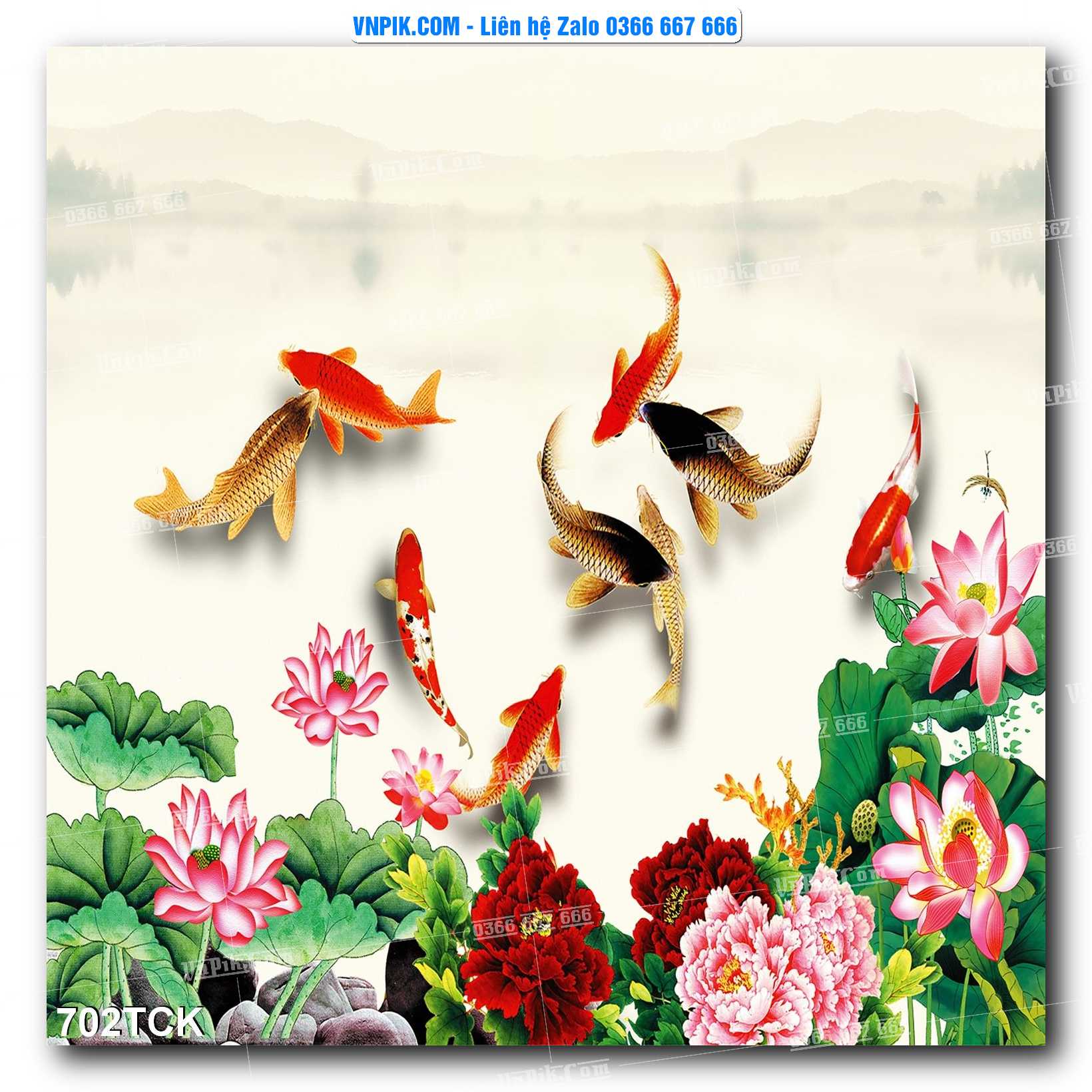 Tranh Hoa Sen – Cá Koi – Cá Chép 702TCK