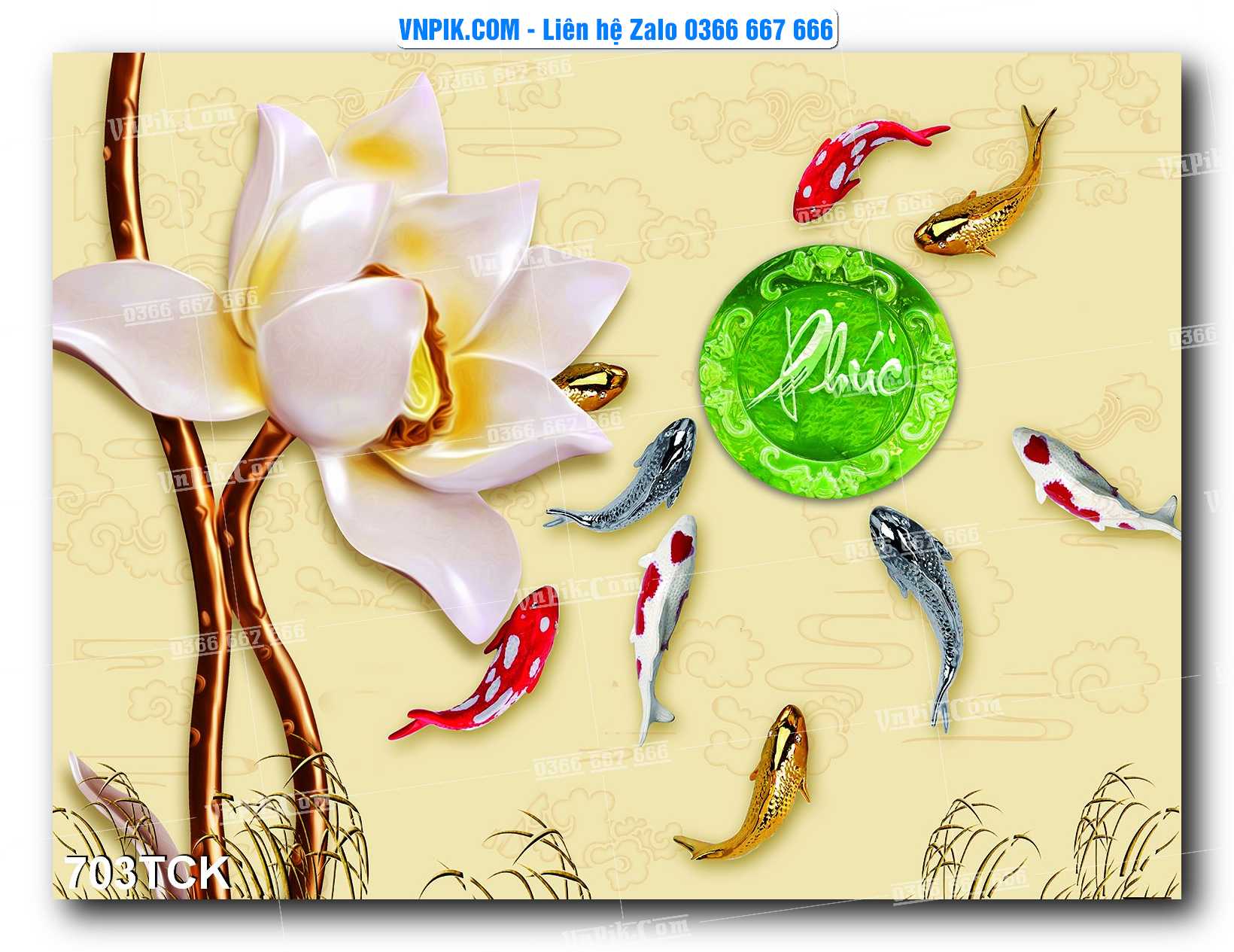 Tranh Hoa Sen – Cá Koi – Cá Chép 703TCK