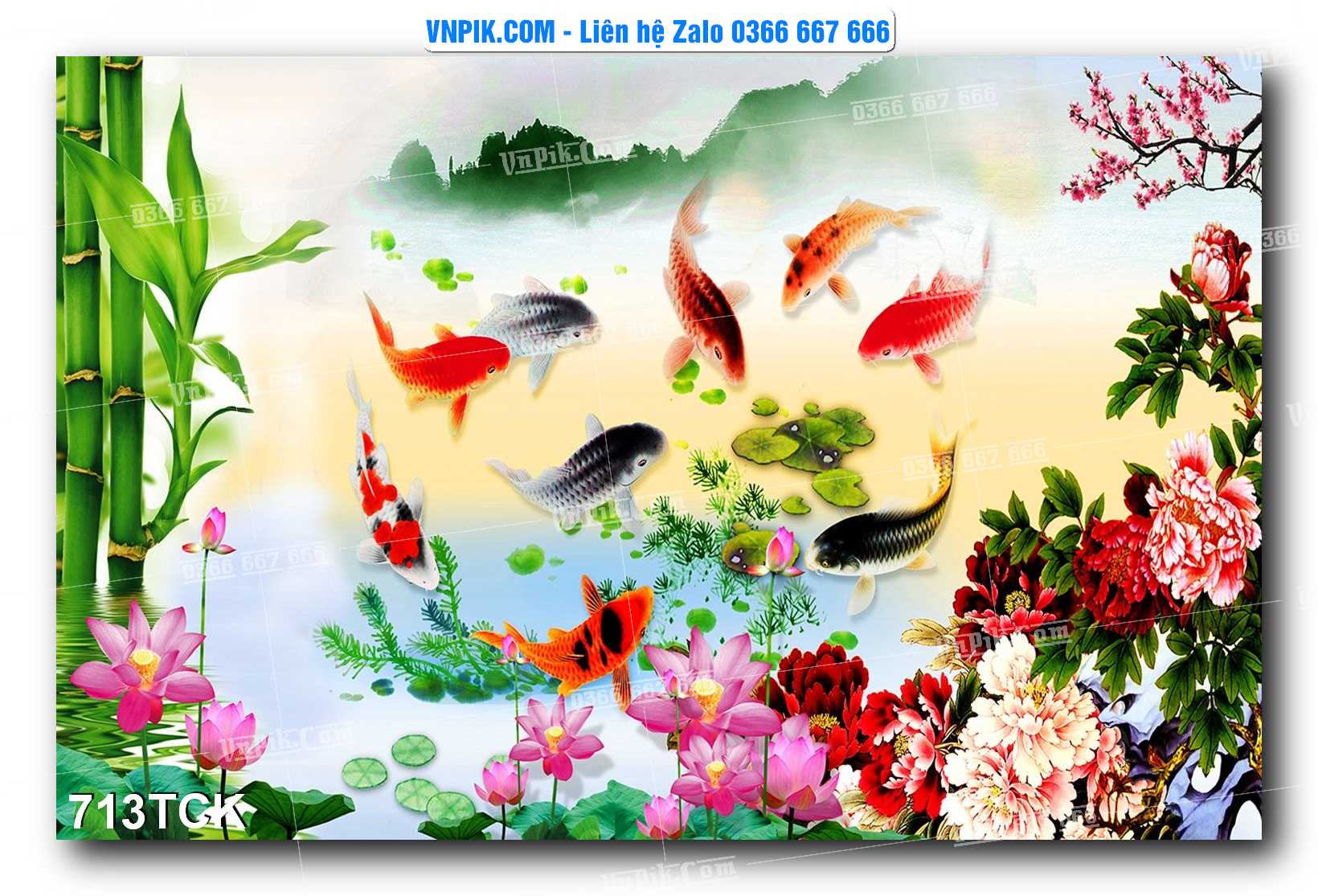 Tranh Hoa Sen – Cá Koi – Cá Chép 713TCK