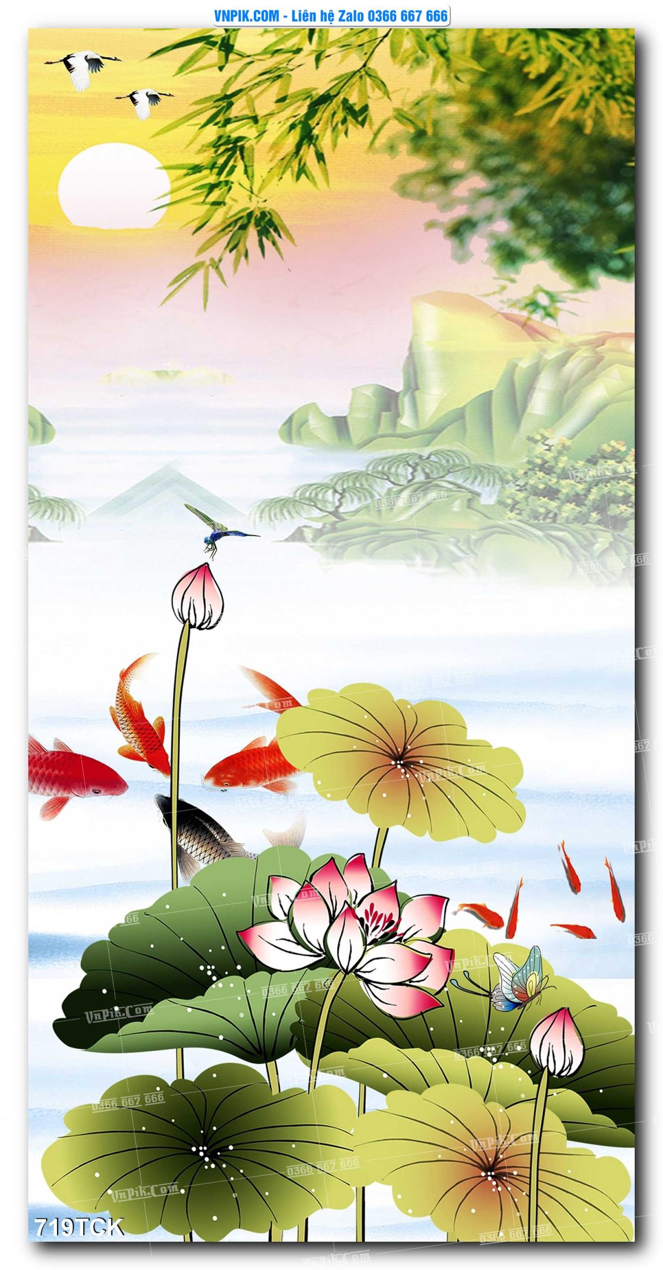 Tranh Hoa Sen – Cá Koi – Cá Chép 719TCK
