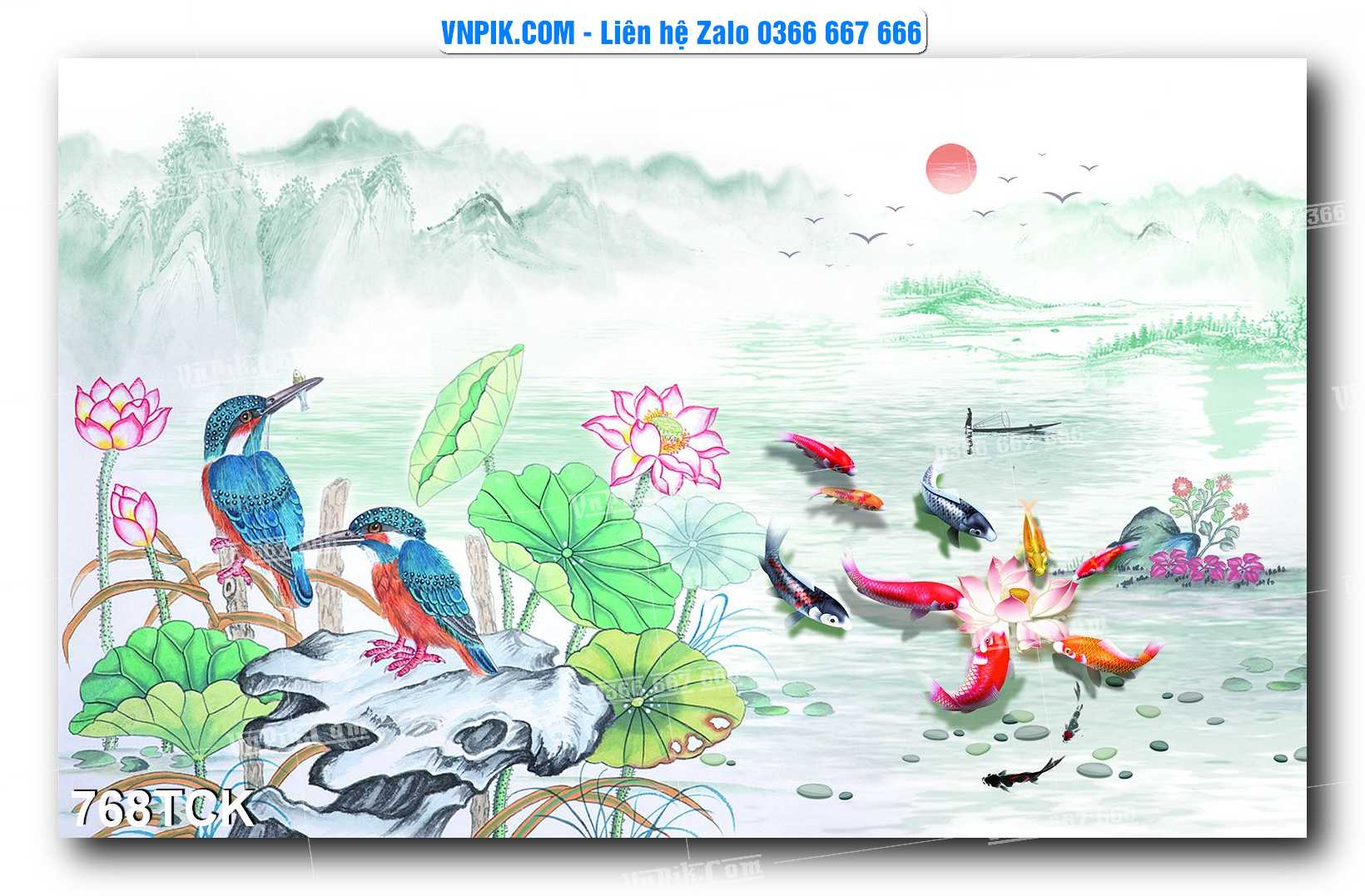 Tranh Hoa Sen – Cá Koi – Cá Chép 768TCK