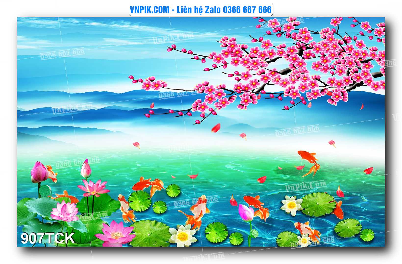 Tranh Hoa Sen – Cá Koi – Cá Chép 907TCK