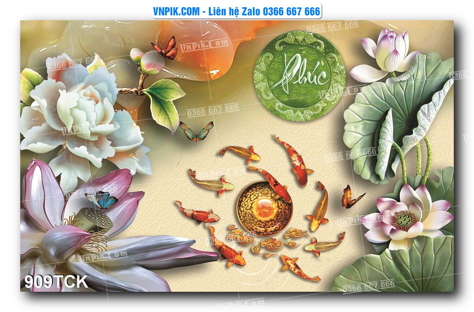 Tranh Hoa Sen – Cá Koi – Cá Chép 909TCK