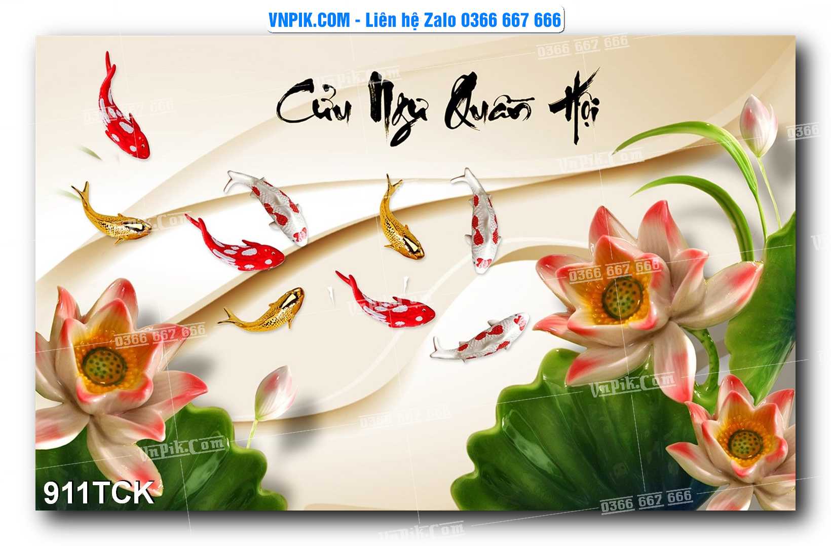 Tranh Hoa Sen – Cá Koi – Cá Chép 911TCK
