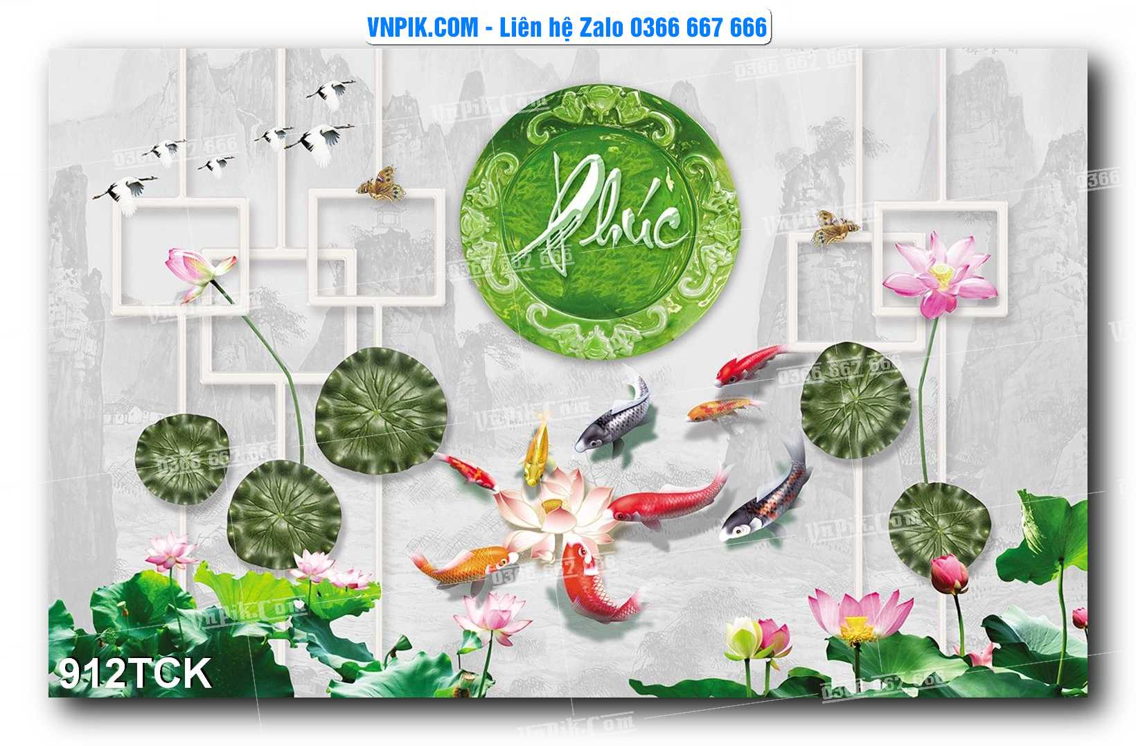 Tranh Hoa Sen – Cá Koi – Cá Chép 912TCK