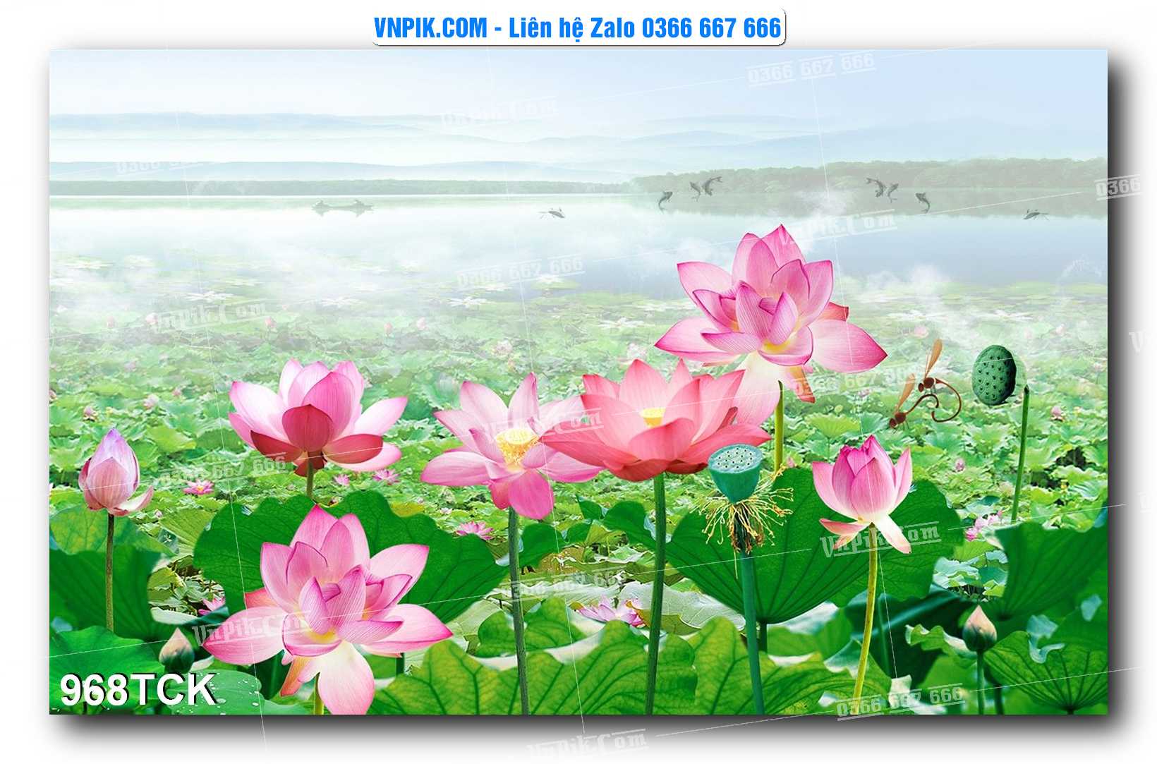 Tranh Hoa Sen – Cá Koi – Cá Chép 968TCK