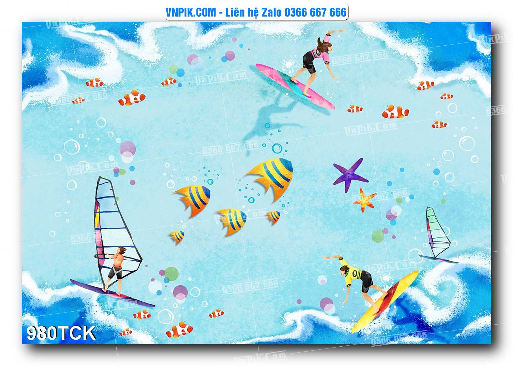 Tranh Hoa Sen – Cá Koi – Cá Chép 980TCK