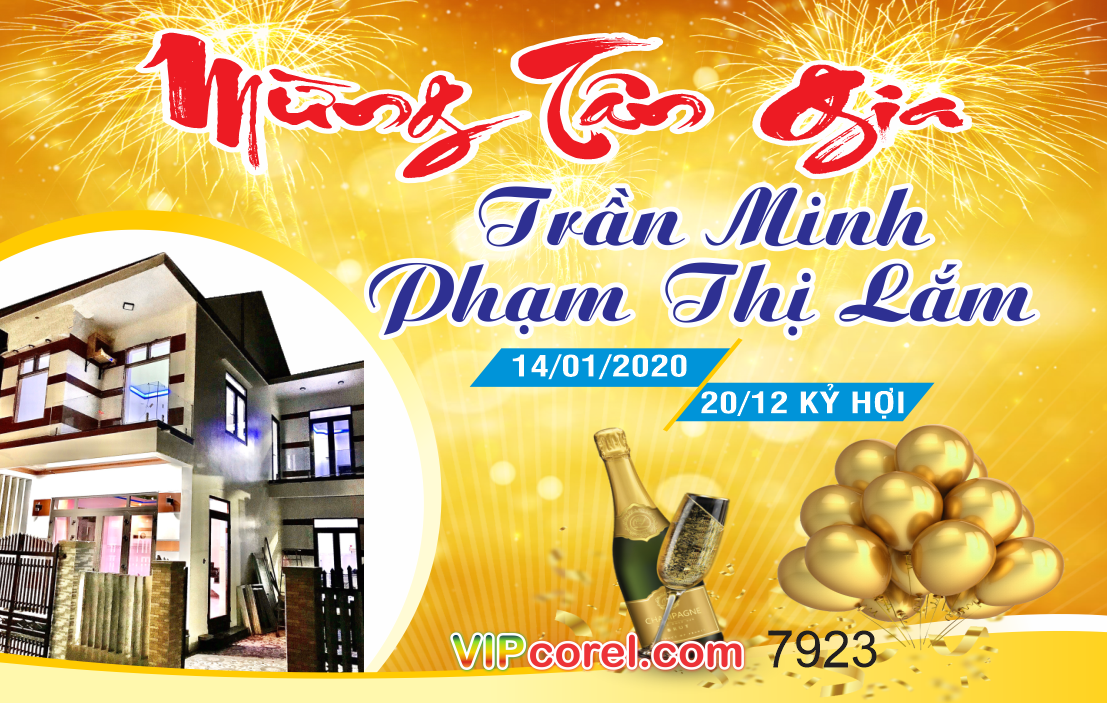Backdrop mừng tân gia Trần Minh và Phạm Thị Lắm