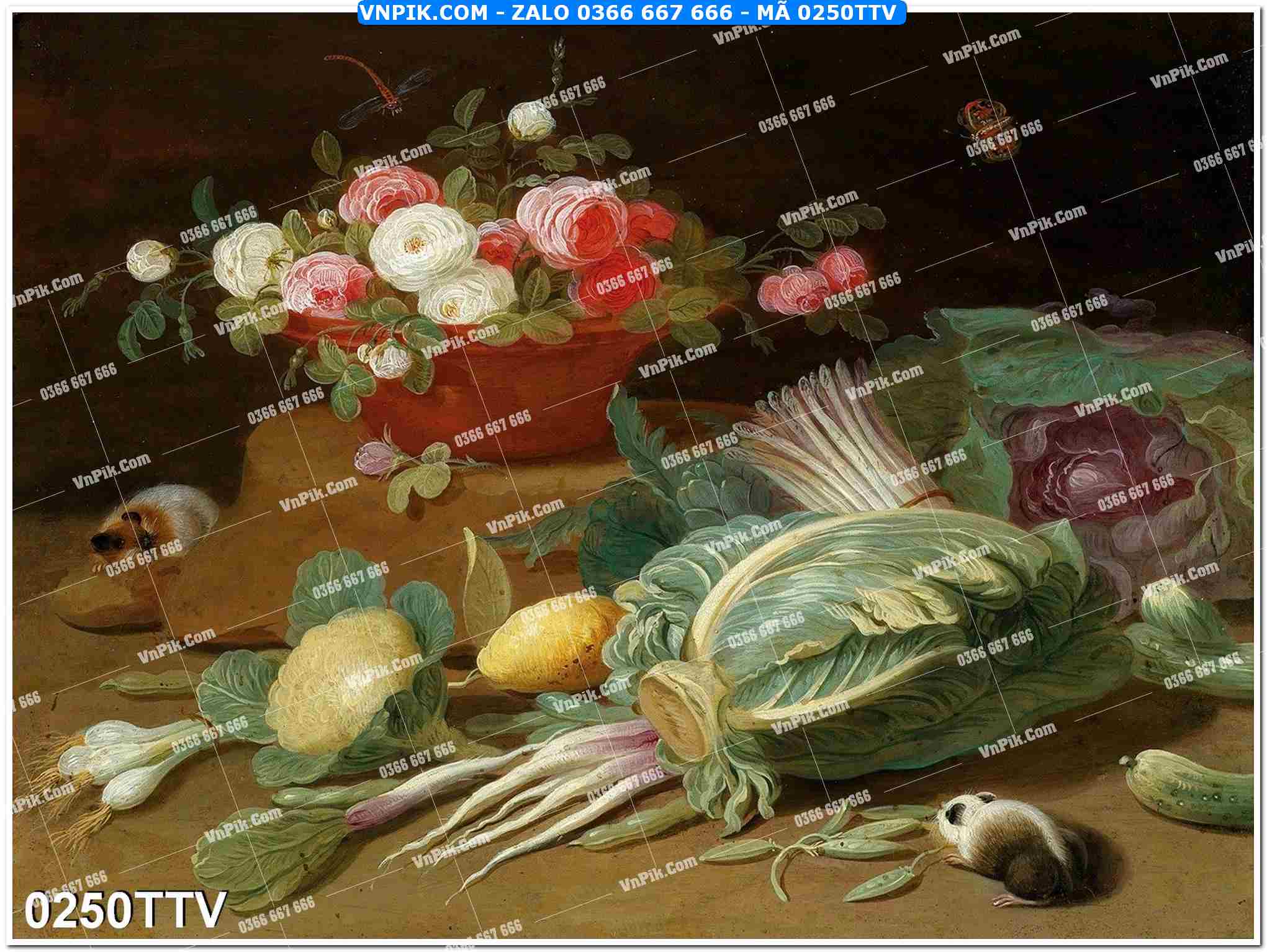 Tranh sơn dầu tĩnh vật hoa quả mã file 0250TTV