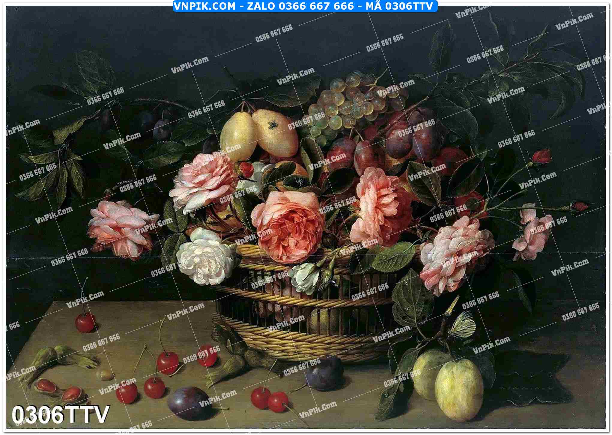 Tranh sơn dầu tĩnh vật hoa quả mã file 0306TTV