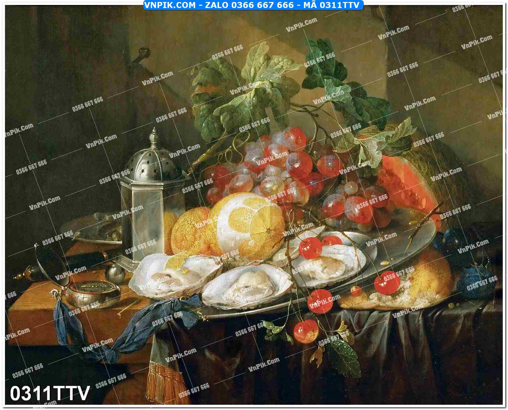 Tranh sơn dầu tĩnh vật hoa quả mã file 0311TTV