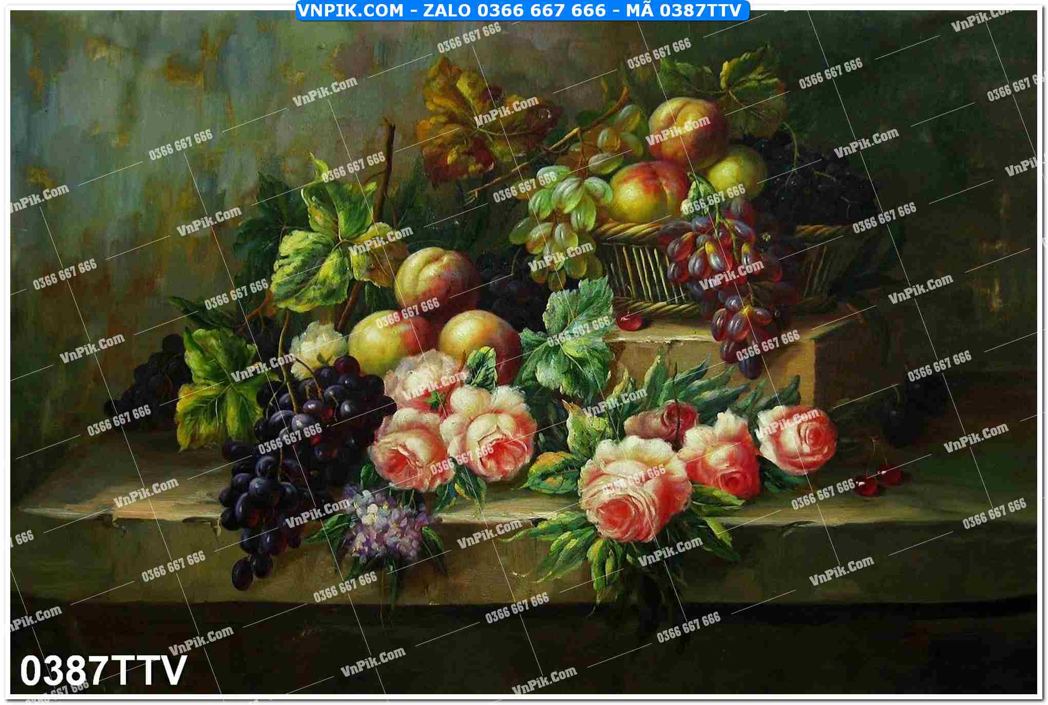 Tranh sơn dầu tĩnh vật hoa quả mã file 0387TTV