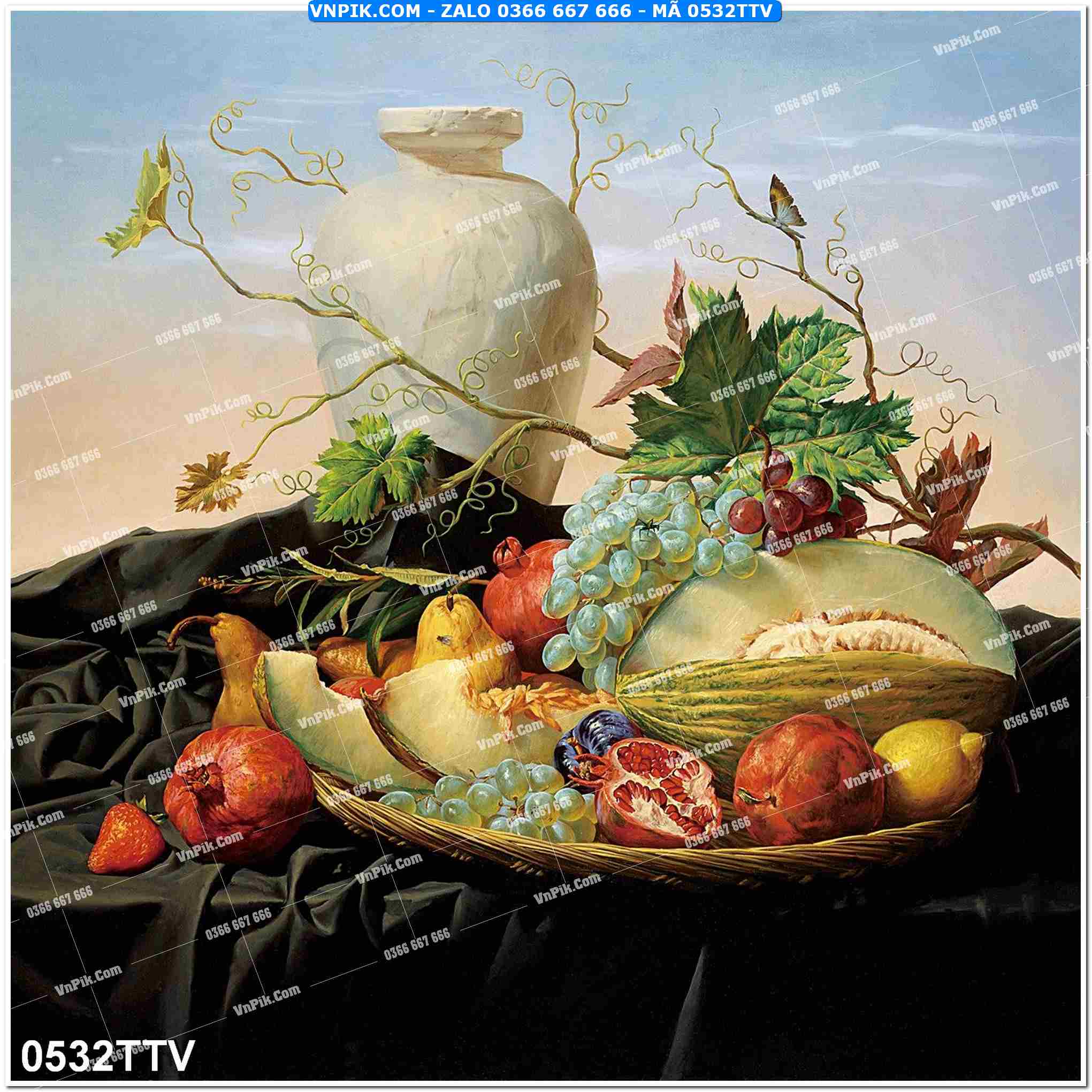 Tranh sơn dầu tĩnh vật hoa quả mã file 0532TTV