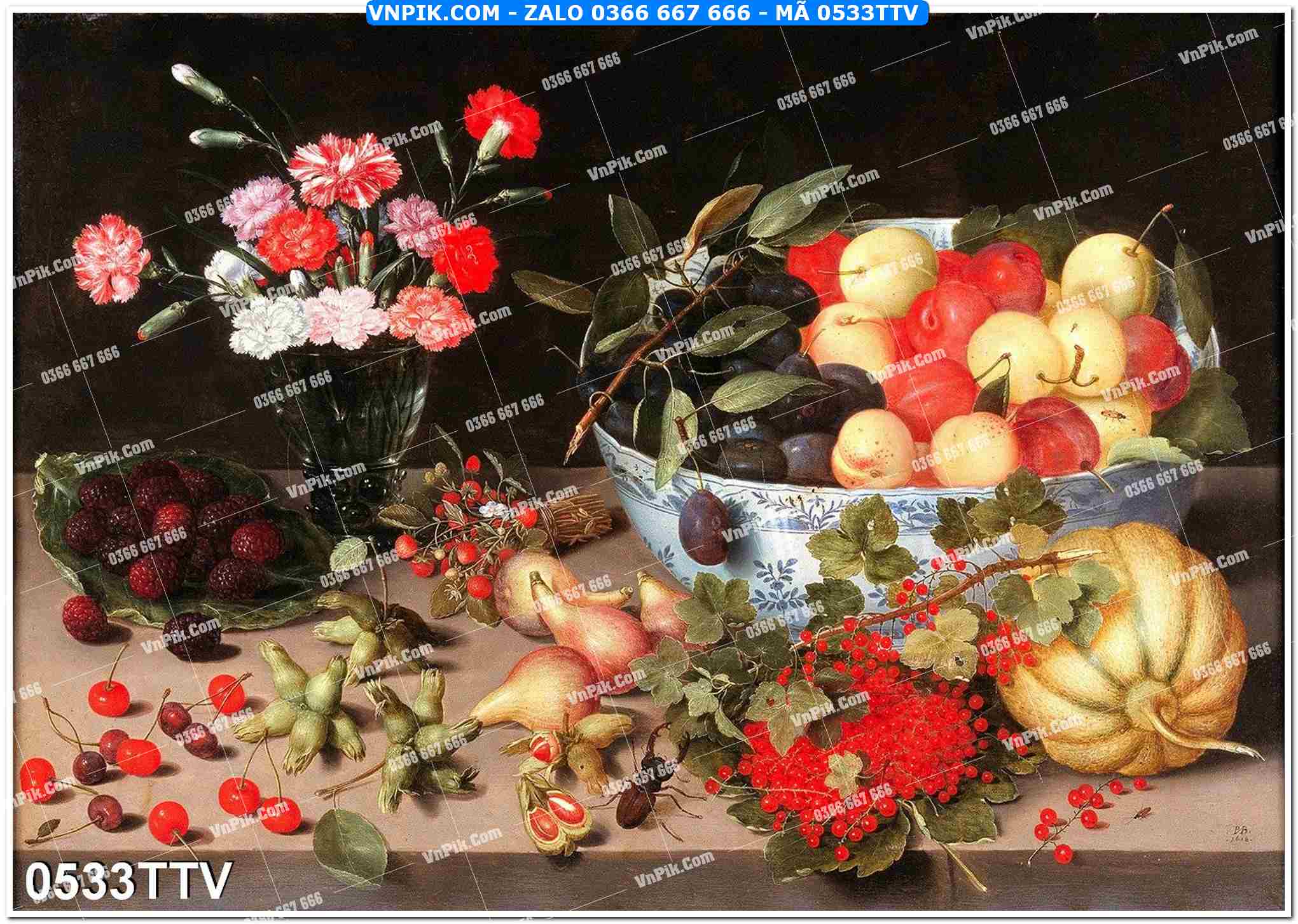 Tranh sơn dầu tĩnh vật hoa quả mã file 0533TTV