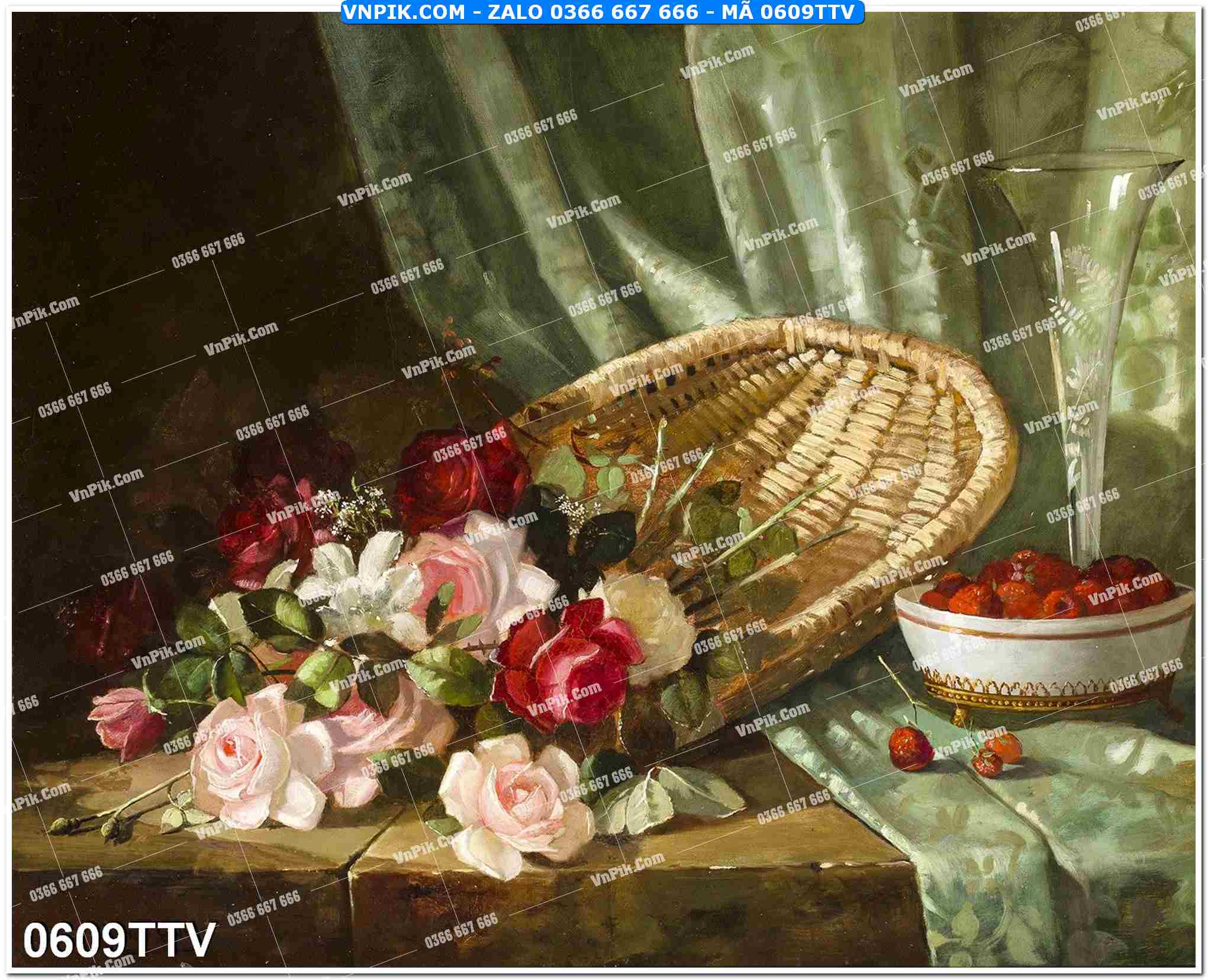 Tranh sơn dầu tĩnh vật hoa quả mã file 0609TTV