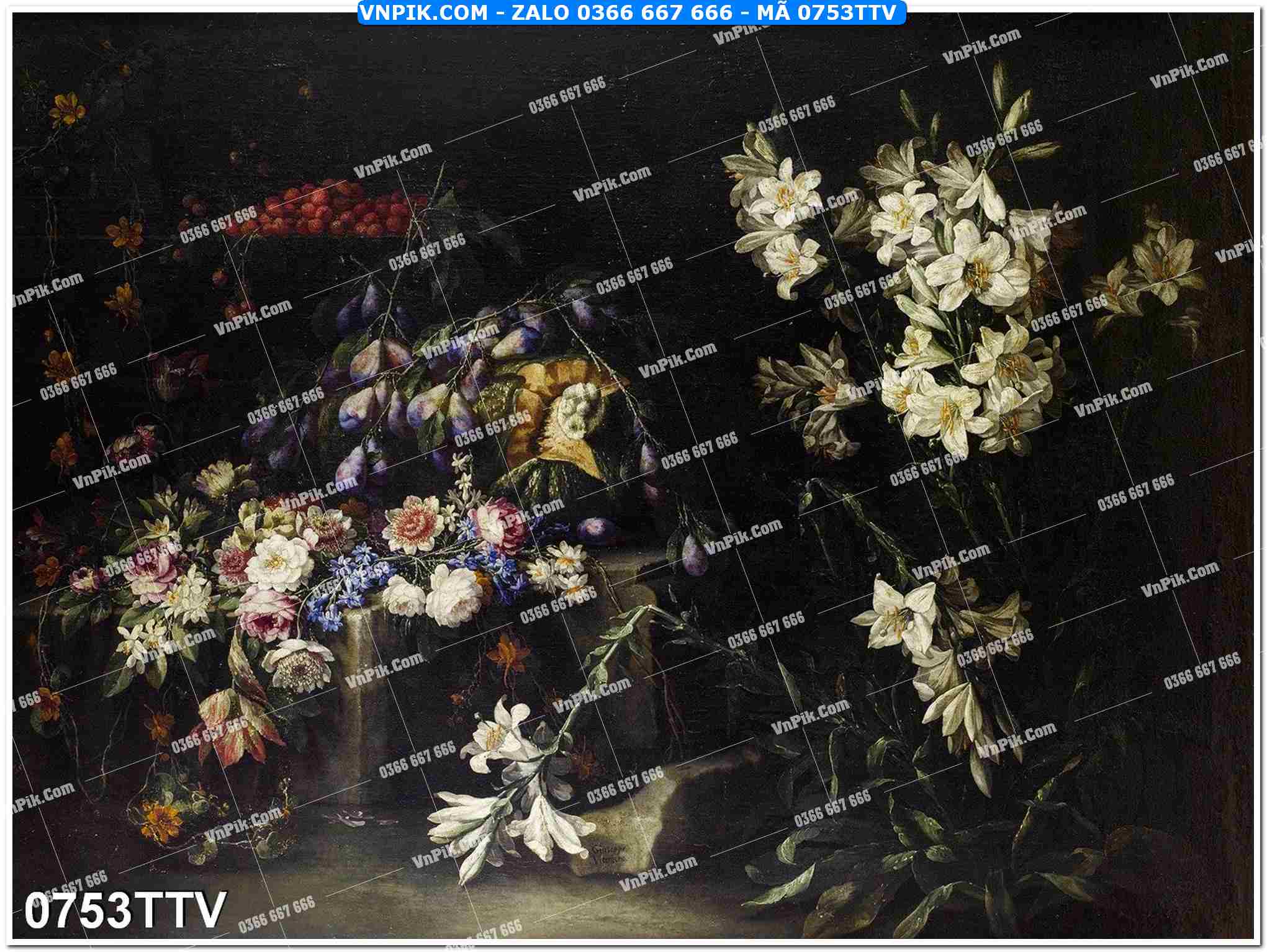 Tranh sơn dầu tĩnh vật hoa quả mã file 0753TTV