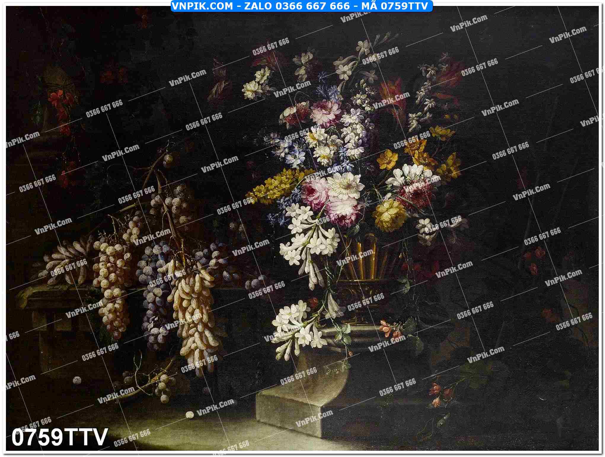 Tranh sơn dầu tĩnh vật hoa quả mã file 0759TTV