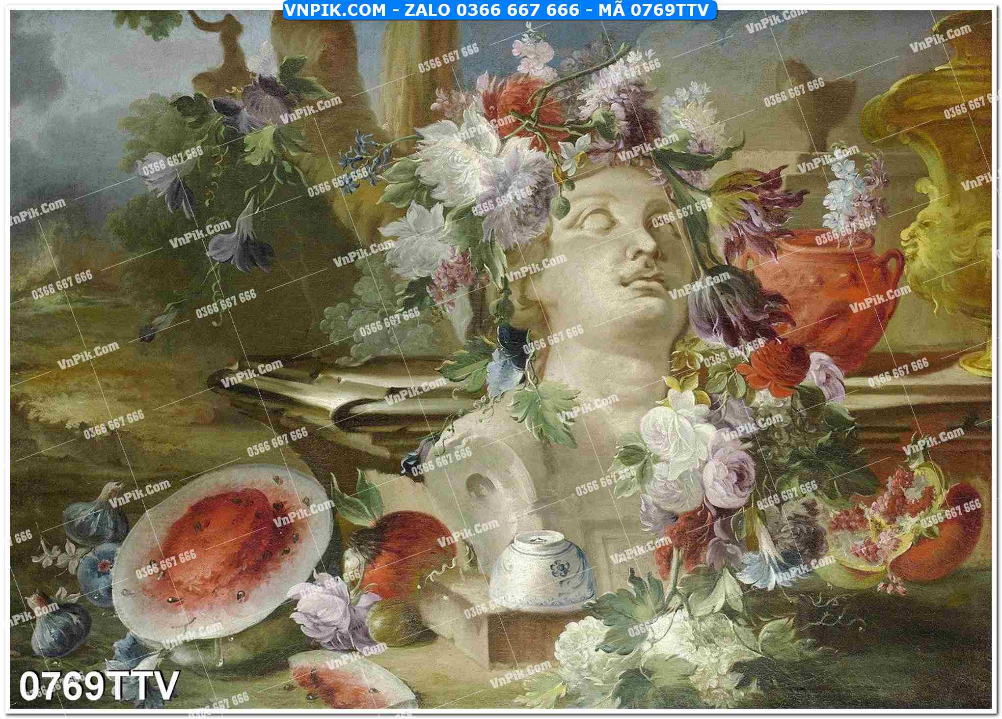 Tranh sơn dầu tĩnh vật hoa quả mã file 0769TTV