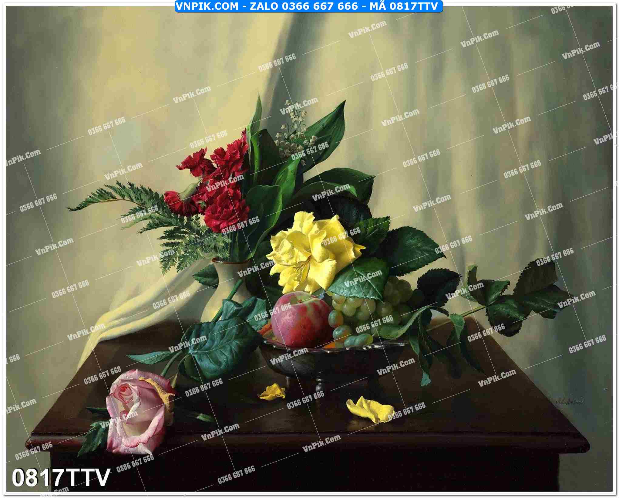 Tranh sơn dầu tĩnh vật hoa quả mã file 0817TTV