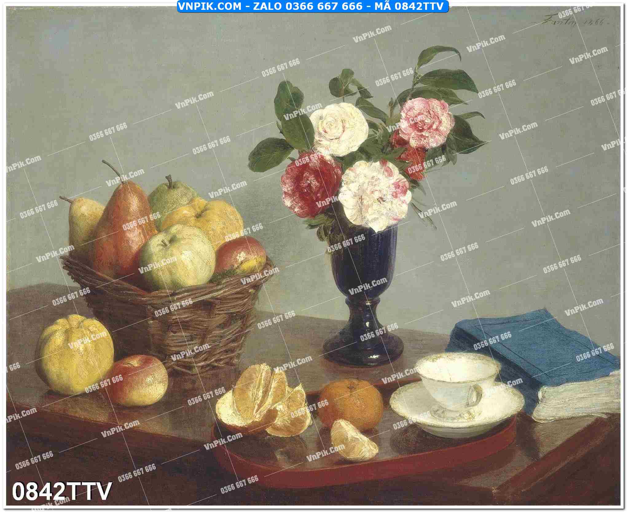 Tranh sơn dầu tĩnh vật hoa quả mã file 0842TTV