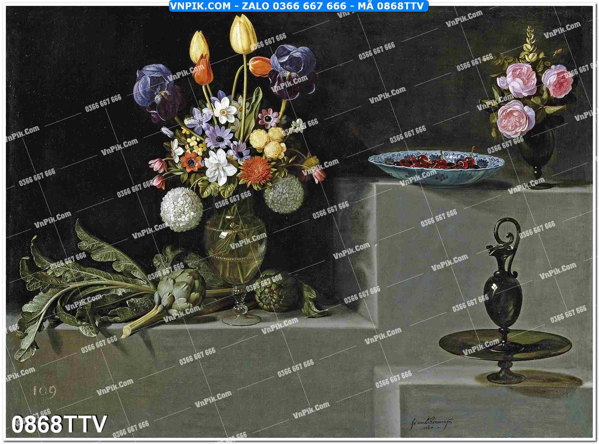 Tranh sơn dầu tĩnh vật hoa quả mã file 0868TTV